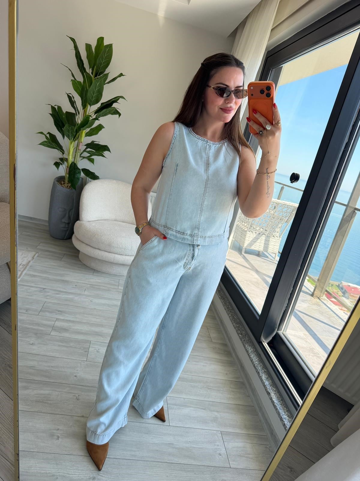 5500 Crop Palazzo Takım BUZ MAVİSİ