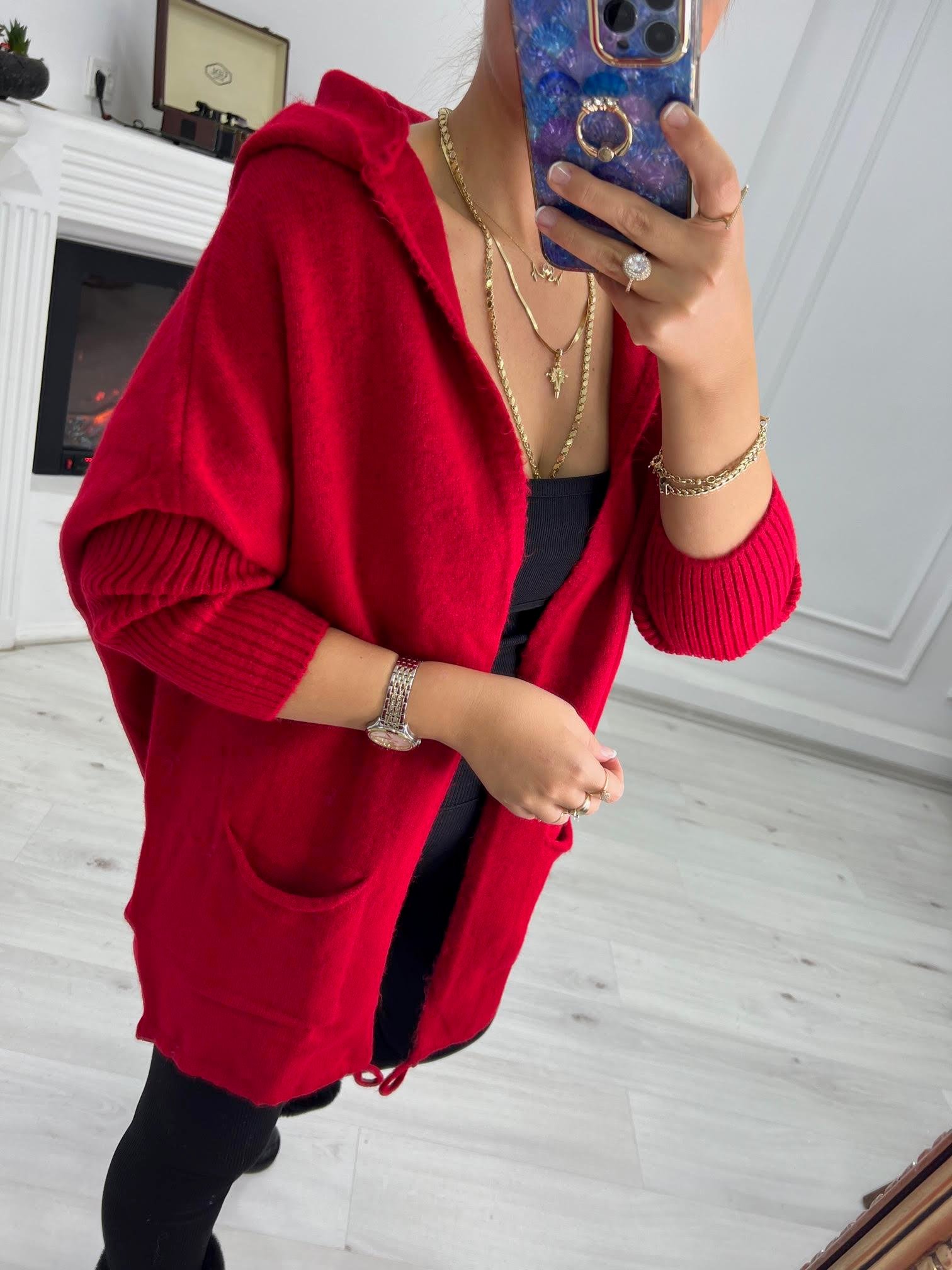 5634 Owersize Hırka KIRMIZI