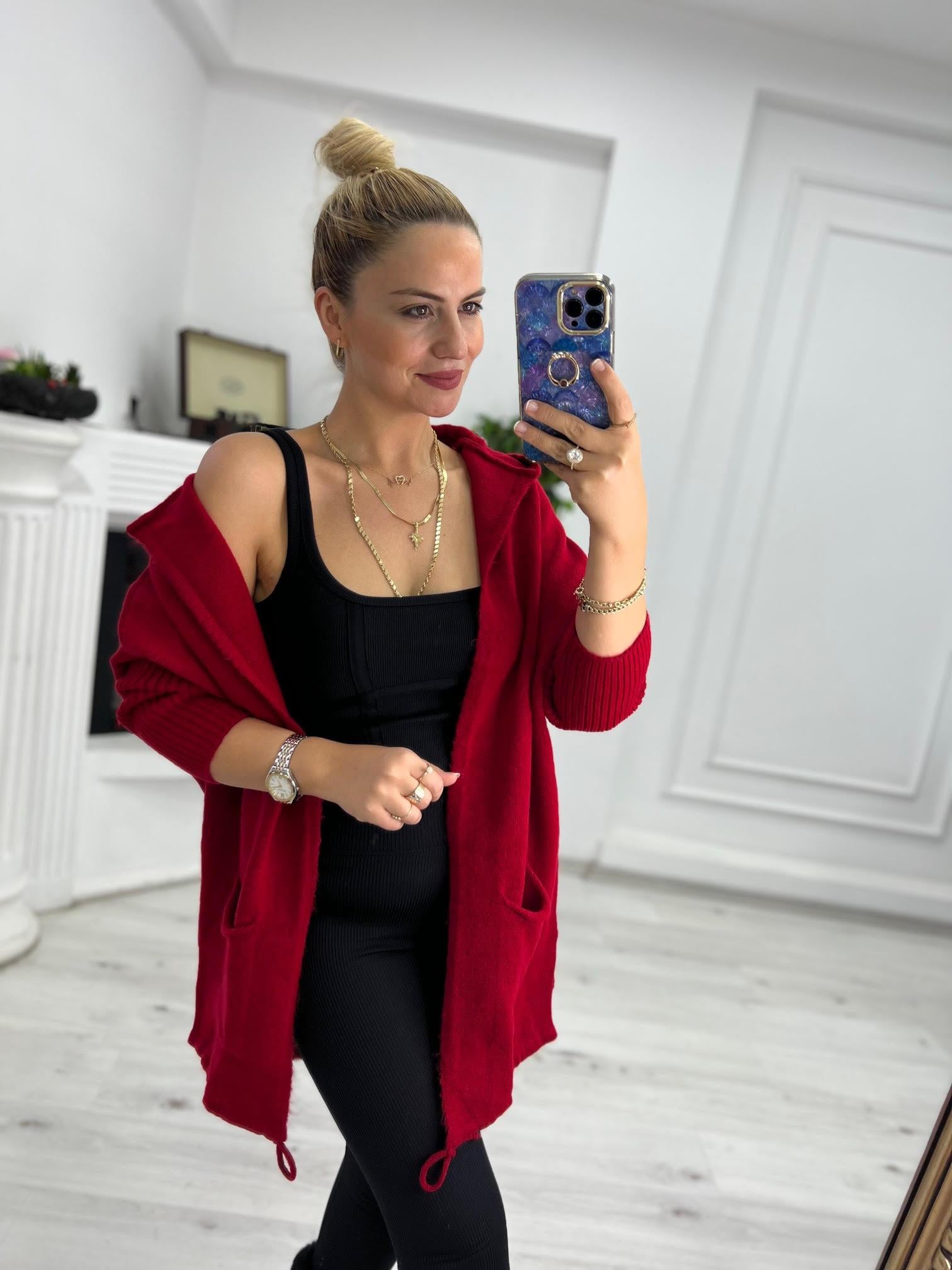 5634 Owersize Hırka KIRMIZI