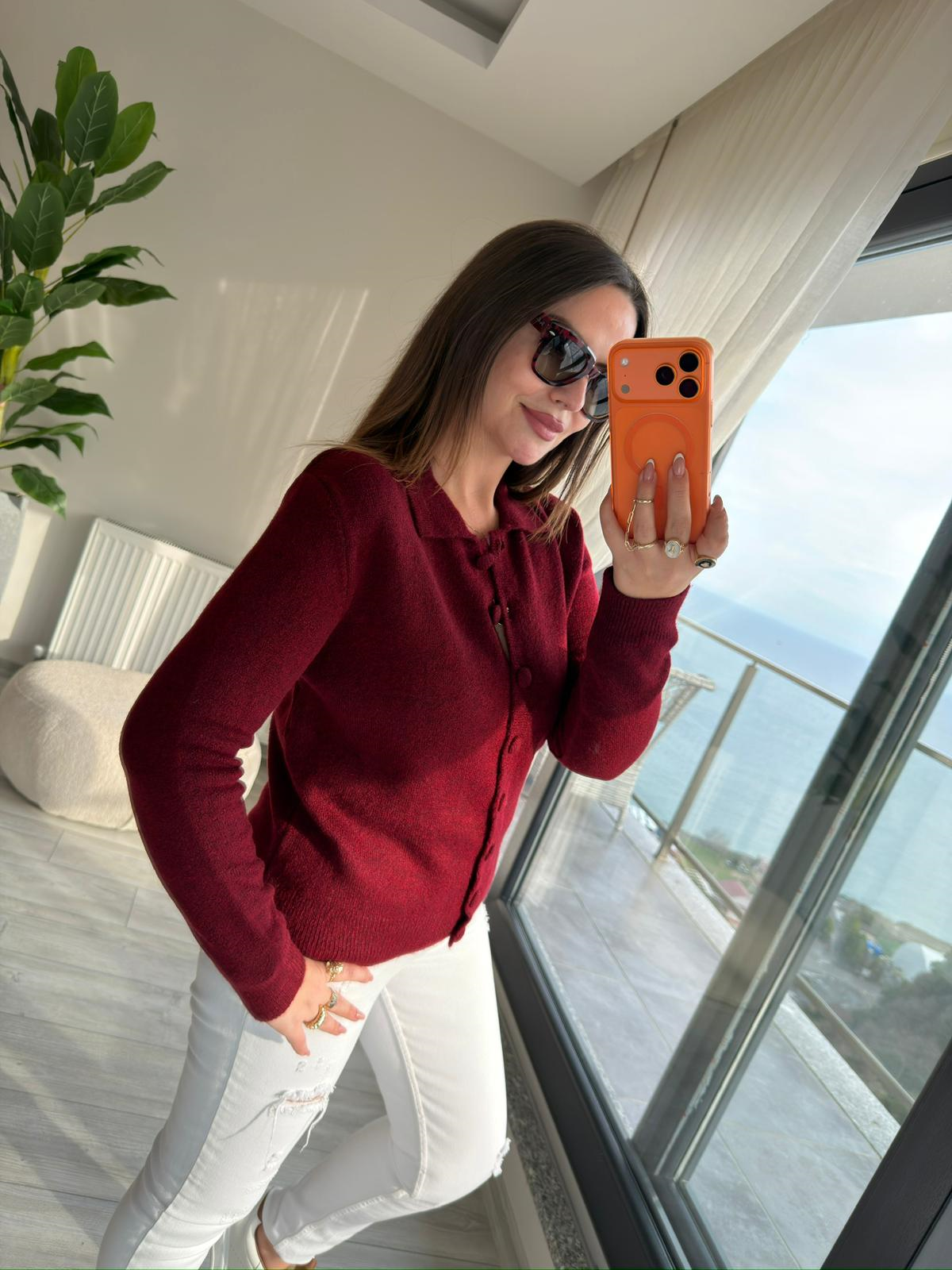 5727 Polo Yaka Triko Hırka BORDO