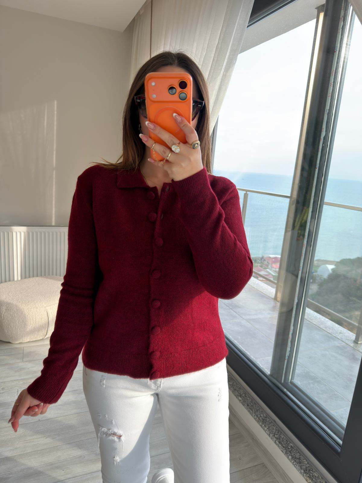 5727 Polo Yaka Triko Hırka BORDO