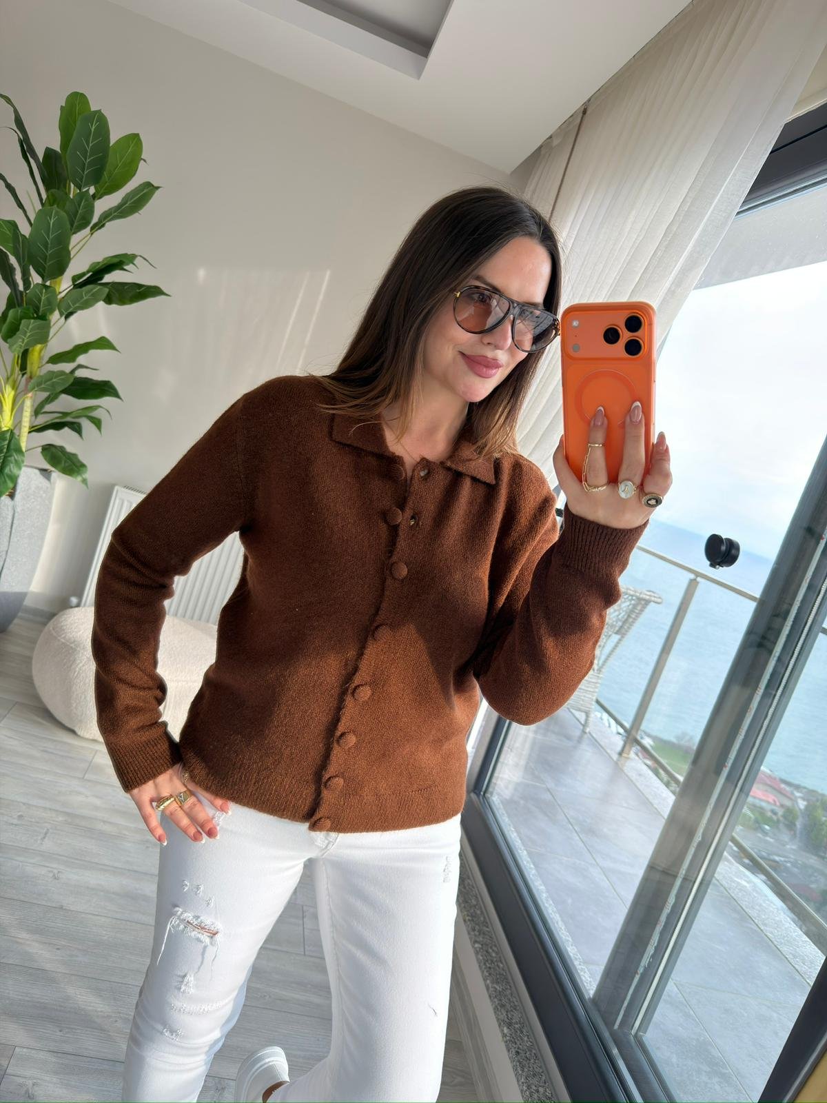 5727 Polo Yaka Triko Hırka KAHVE