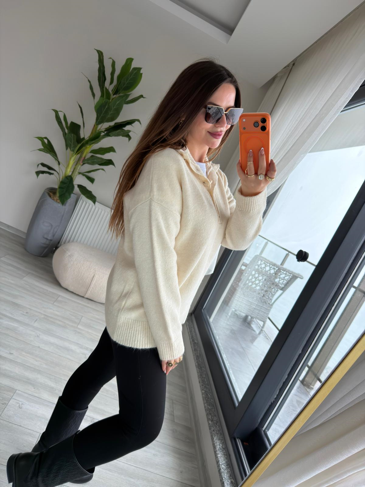 5758 Düğmeli Triko kazak EKRU