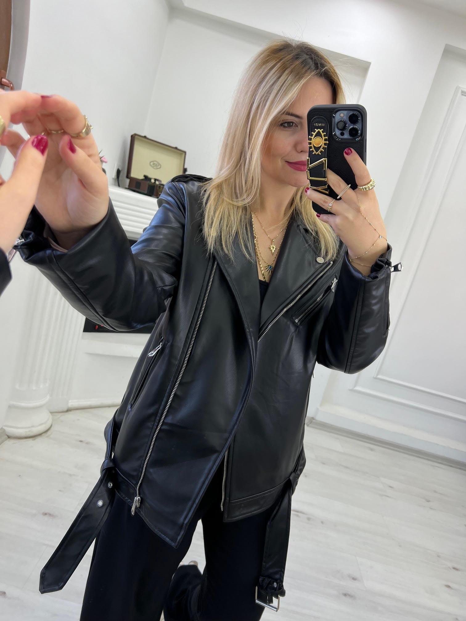 60376 Owersize Deri Biker Yelek