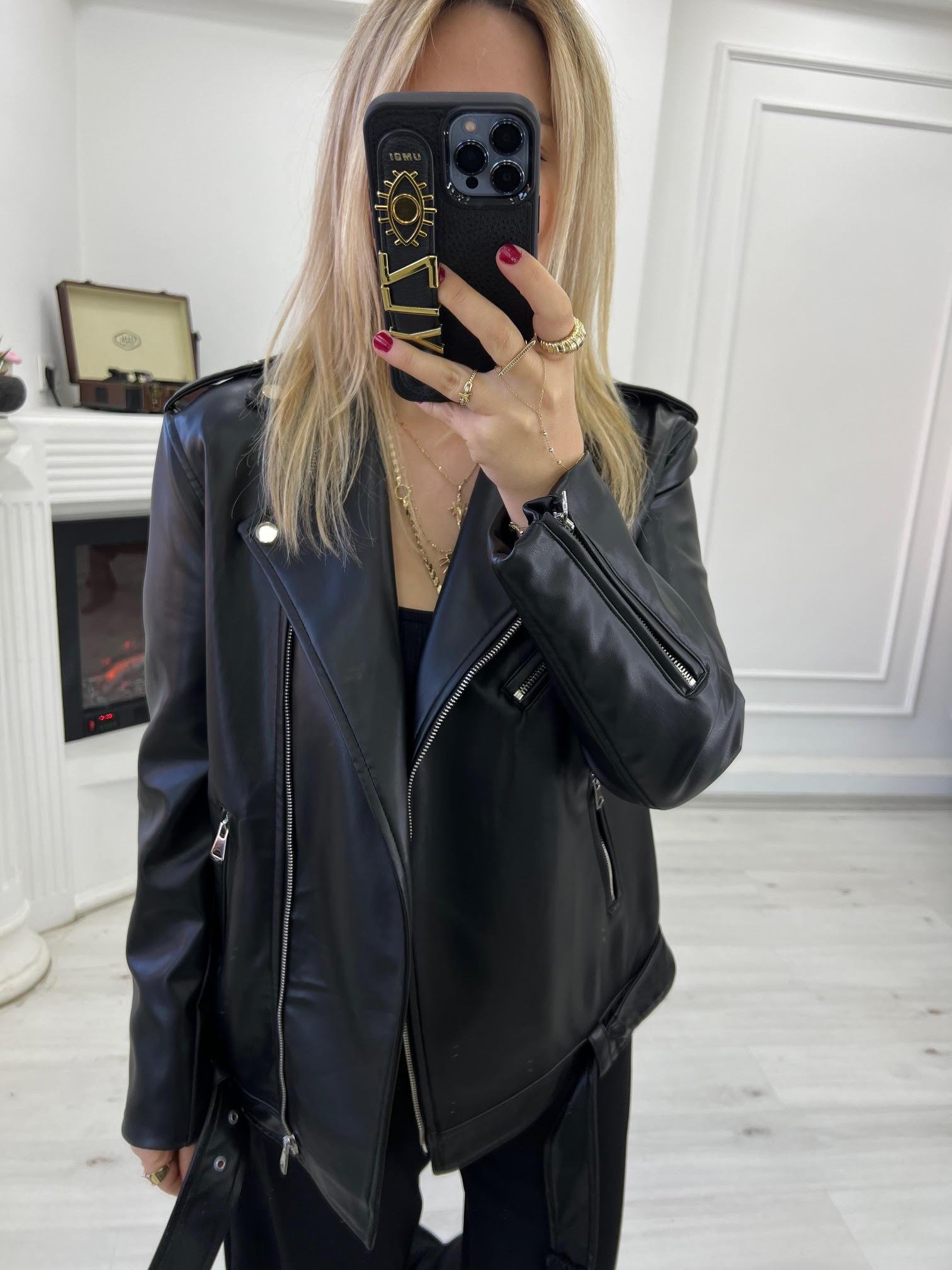 60376 Owersize Deri Biker Yelek