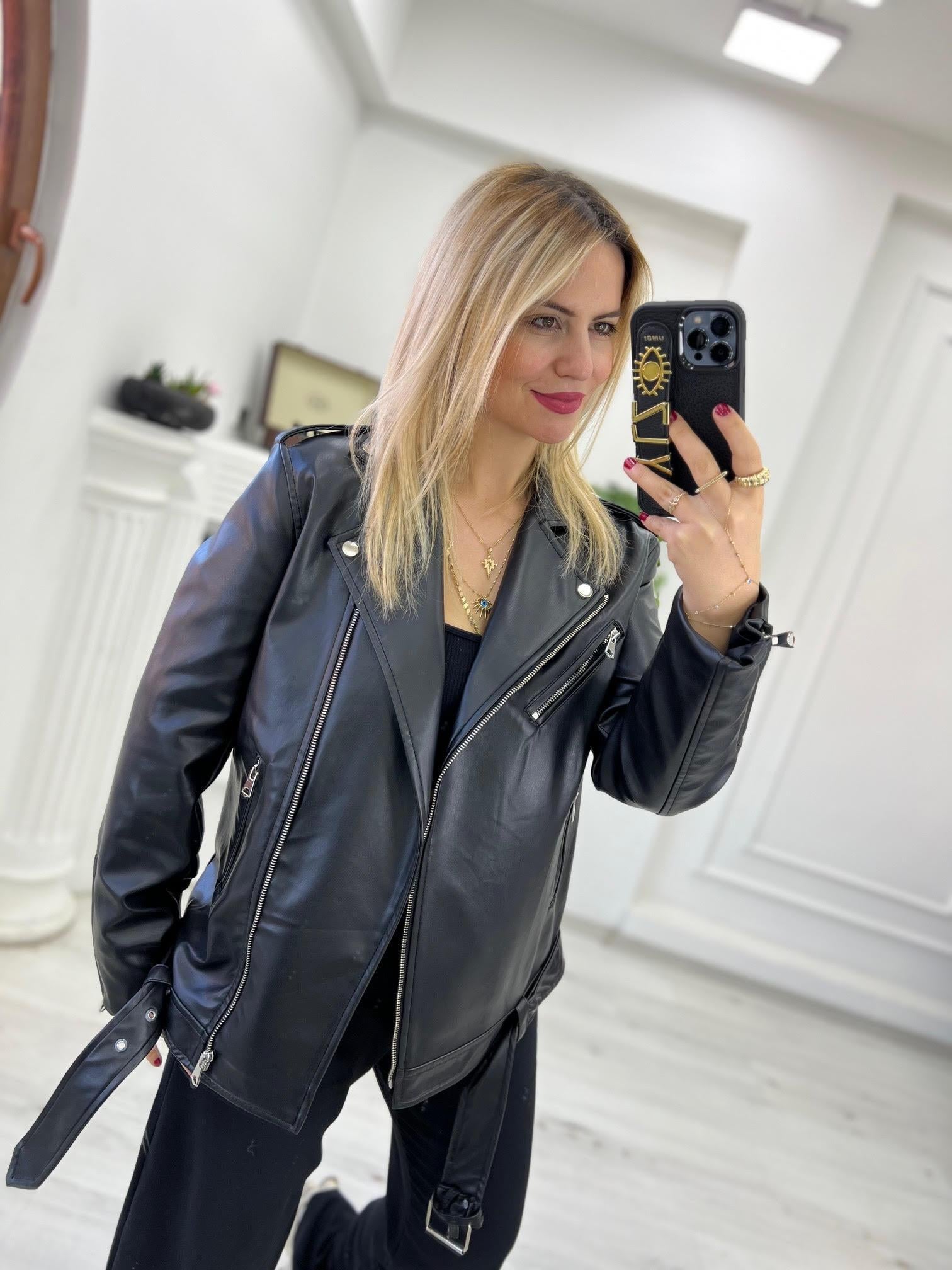 60376 Owersize Deri Biker Yelek