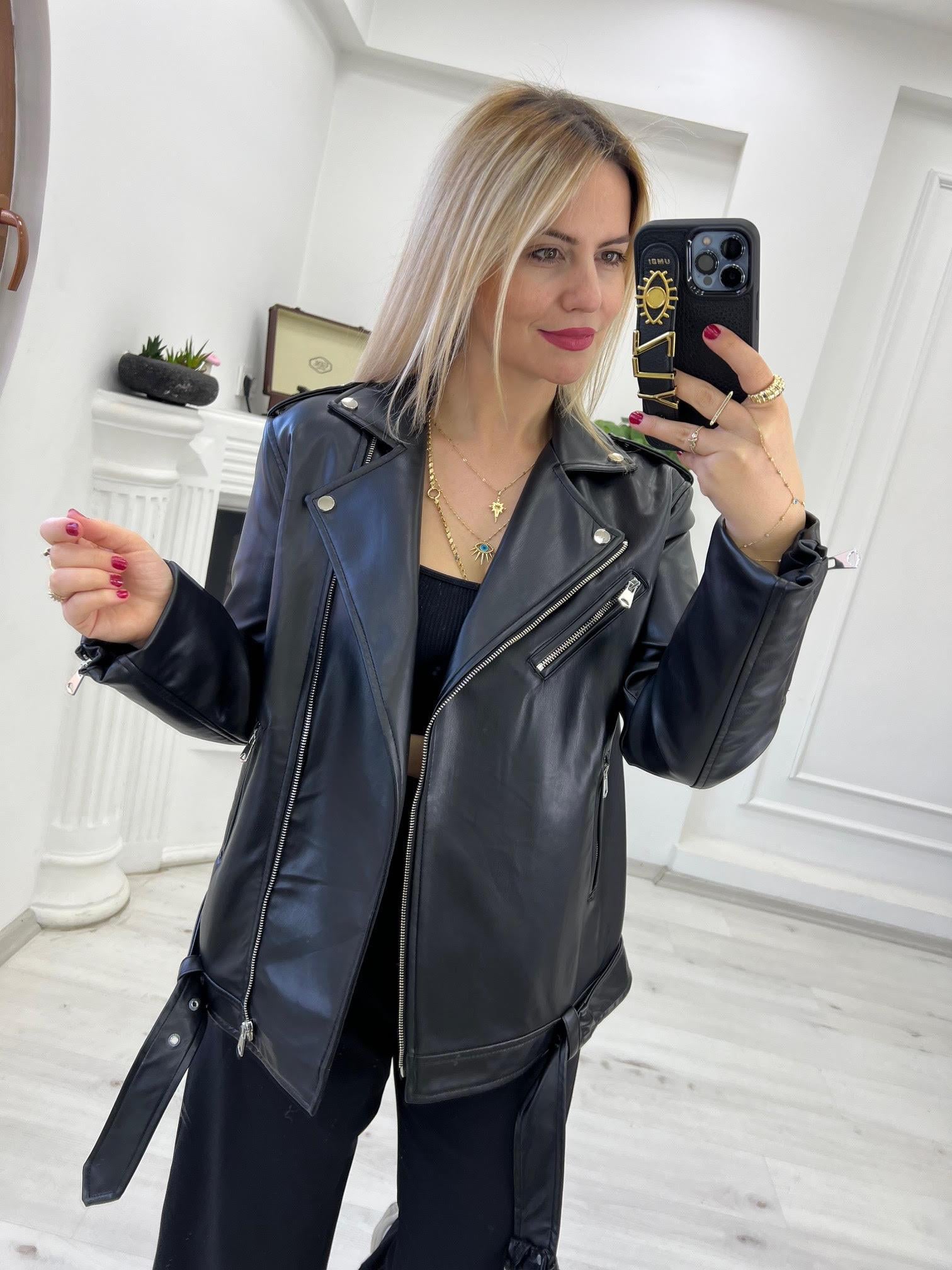 60376 Owersize Deri Biker Yelek