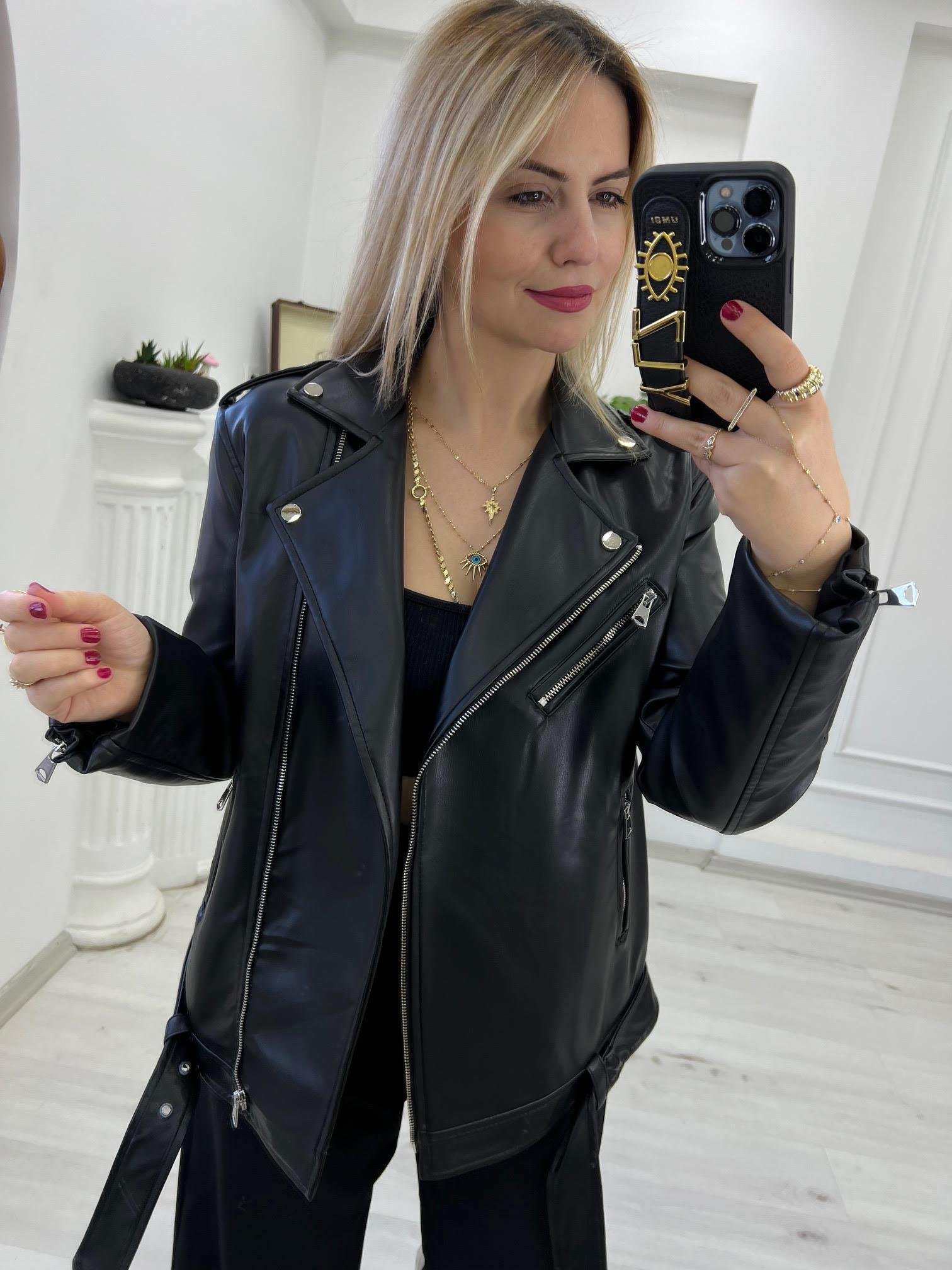60376 Owersize Deri Biker Yelek