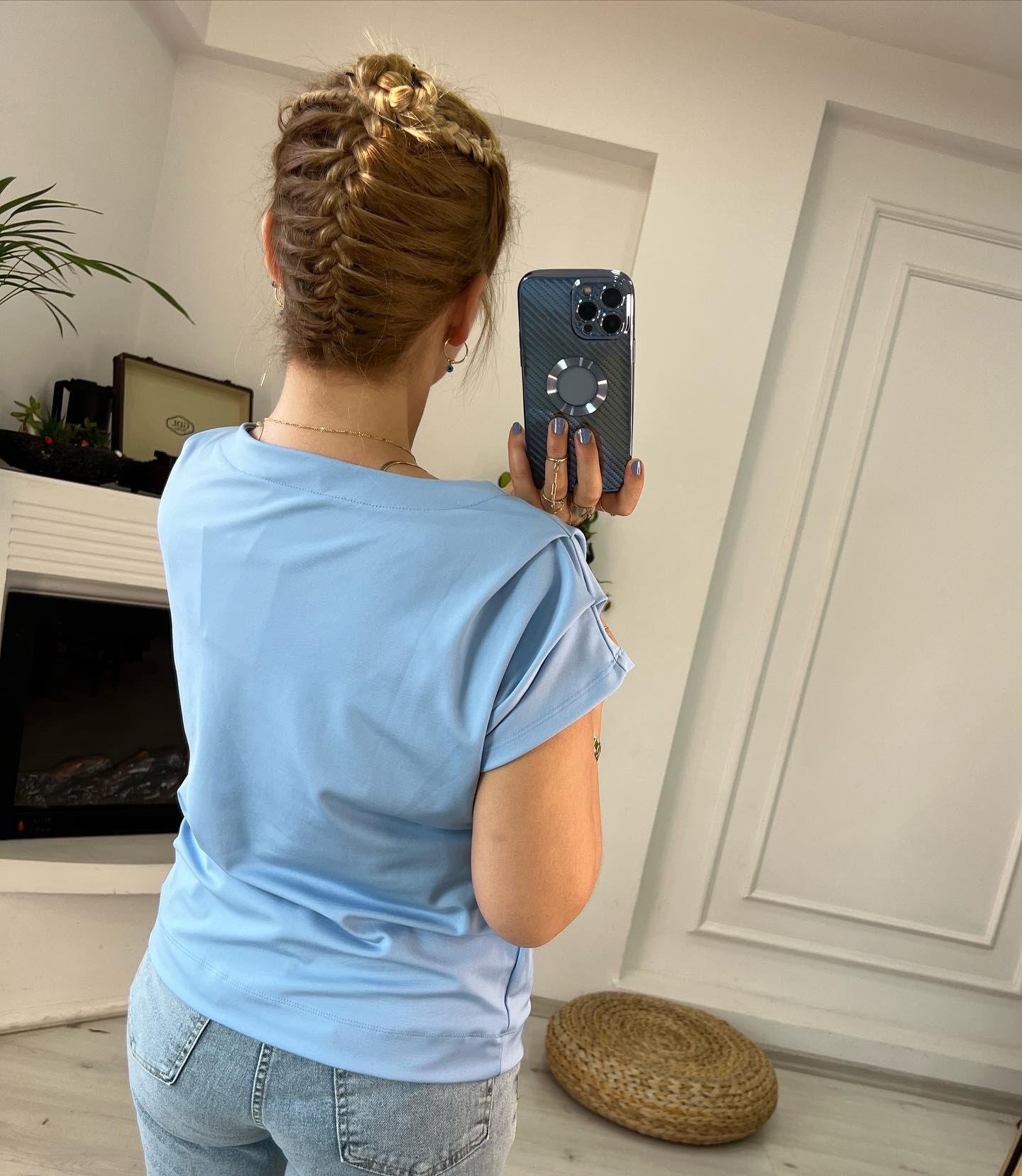 606 Omuzu Pileli Bluz BEBE MAVİ