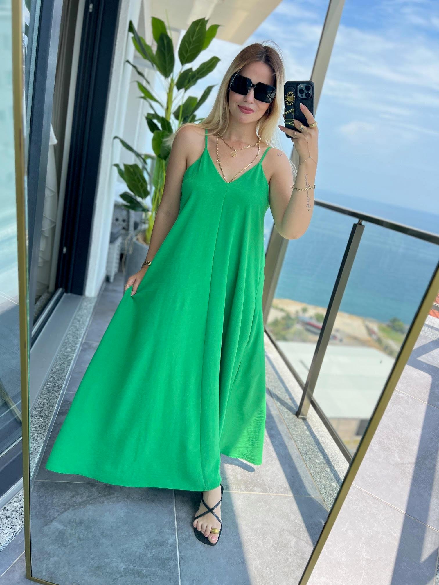 610 Askılı Elbise YEŞİL