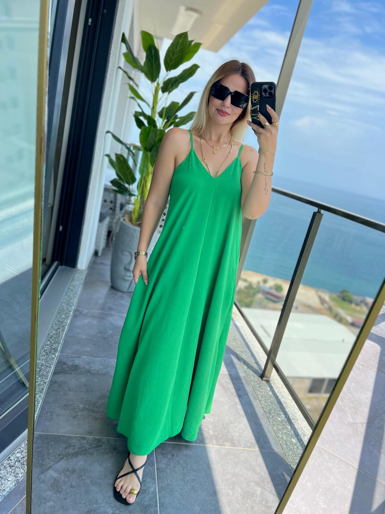 610 Askılı Elbise YEŞİL