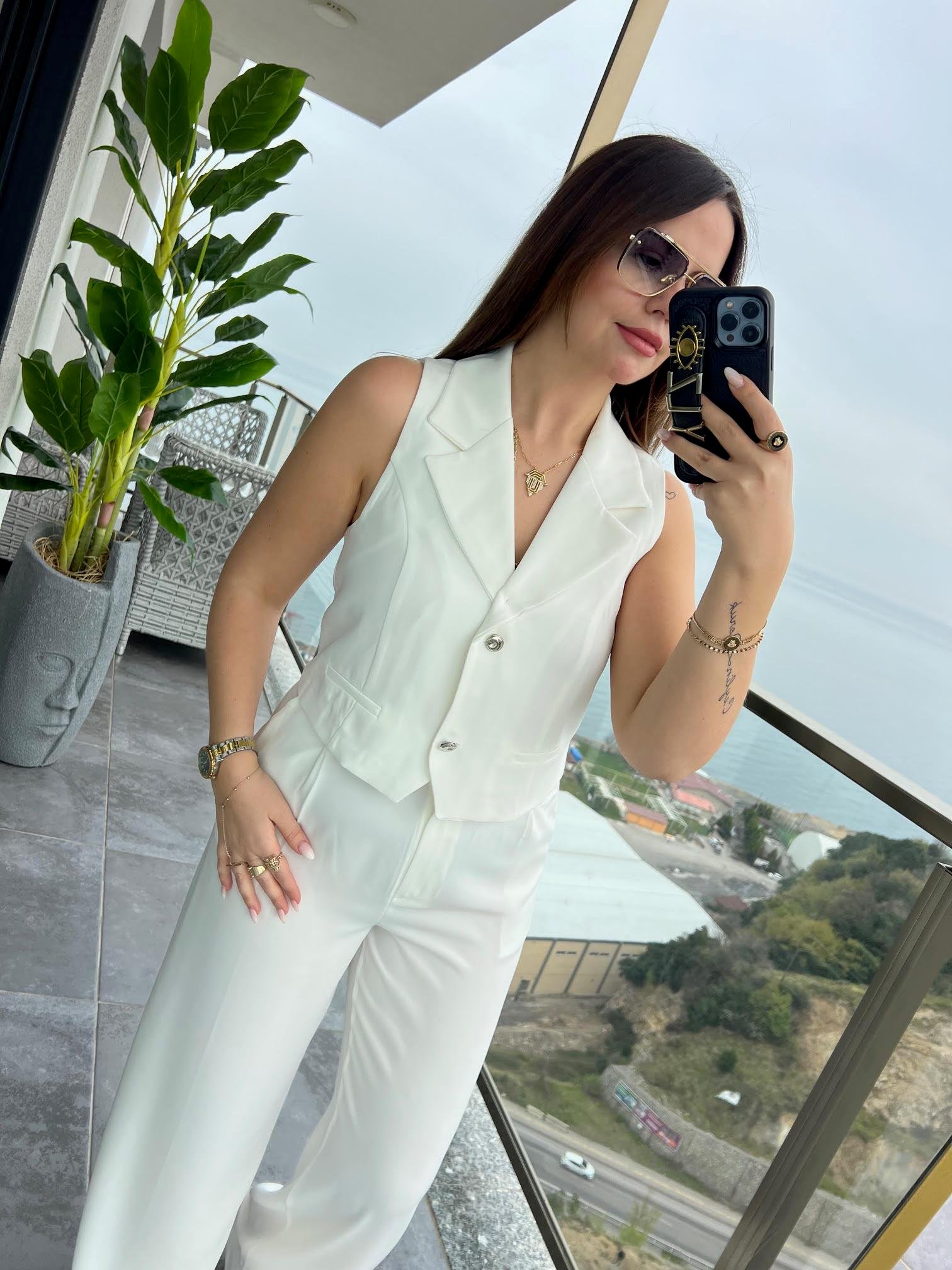 6225 Adriana Yelek Takım EKRU