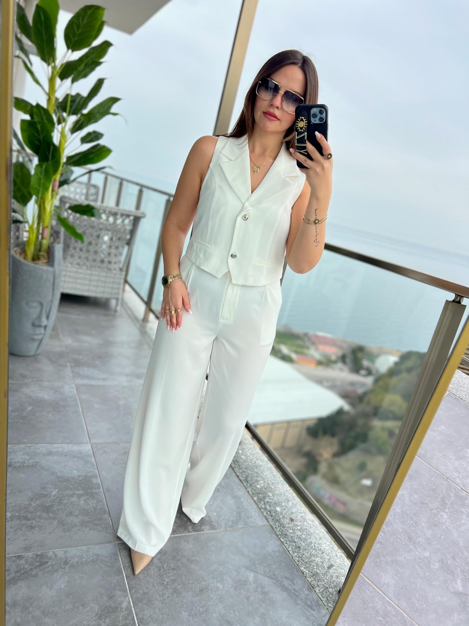 6225 Adriana Yelek Takım EKRU