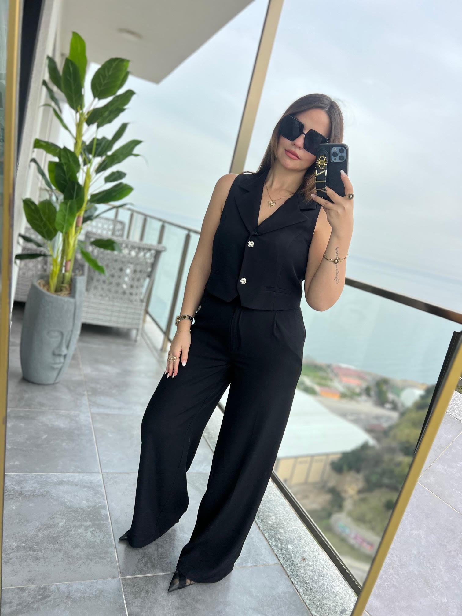 6225 Adriana Yelek Takım SİYAH