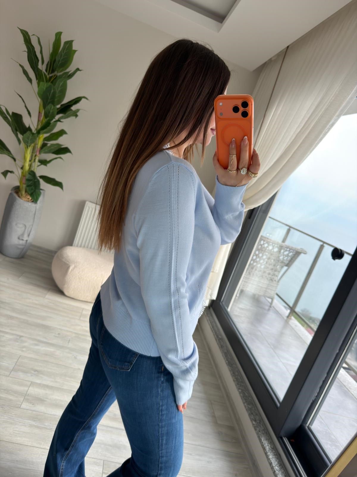 6406 Dantel Detay Hırka BEBE MAVİ
