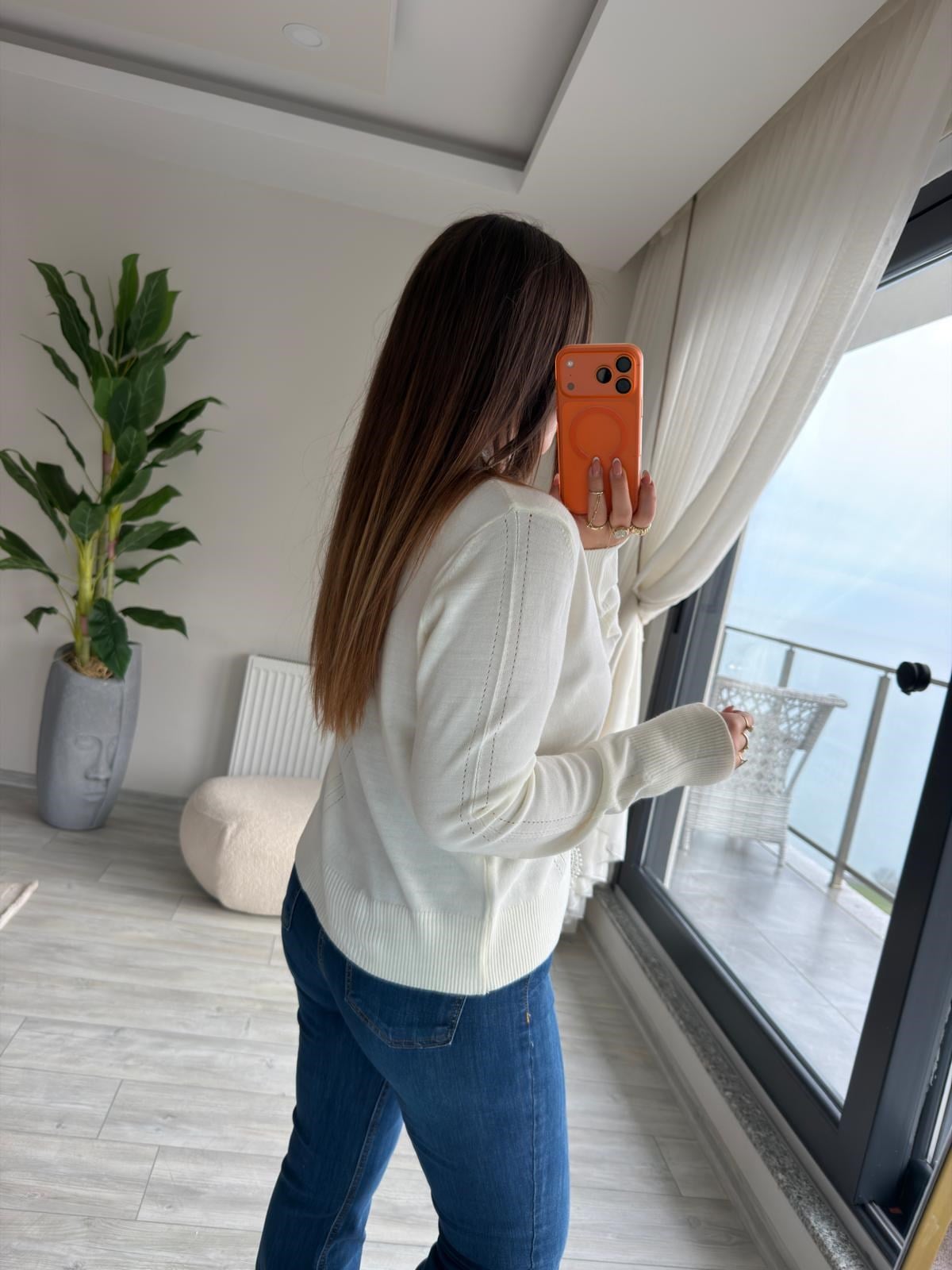 6406 Dantel Detay Hırka EKRU