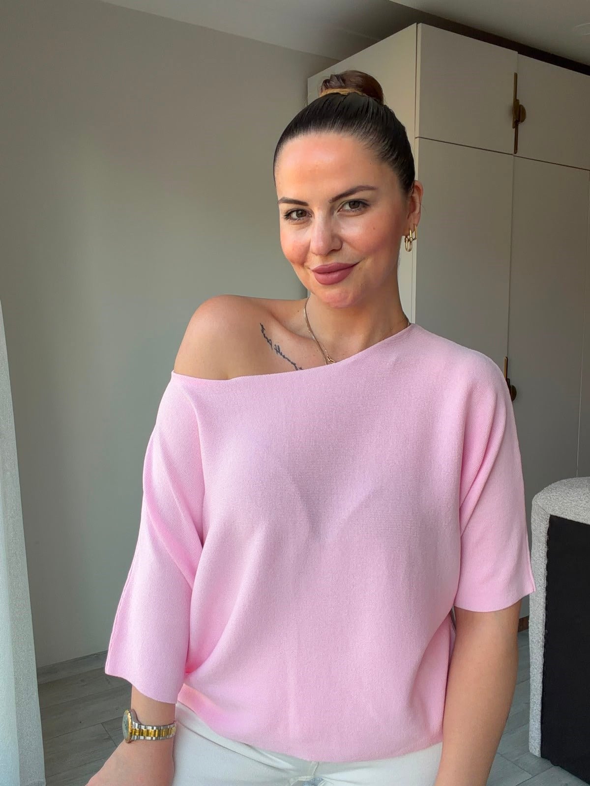 6416 Yarasa Kol Triko PEMBE