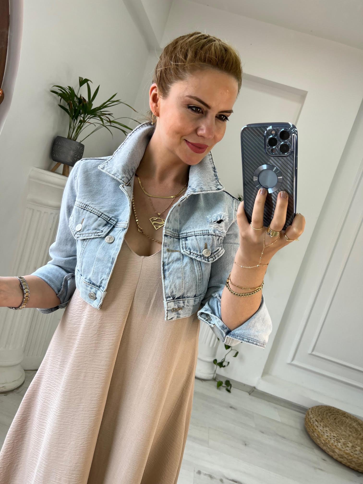 65320 Kısa Jean Ceket BUZ MAVİSİ