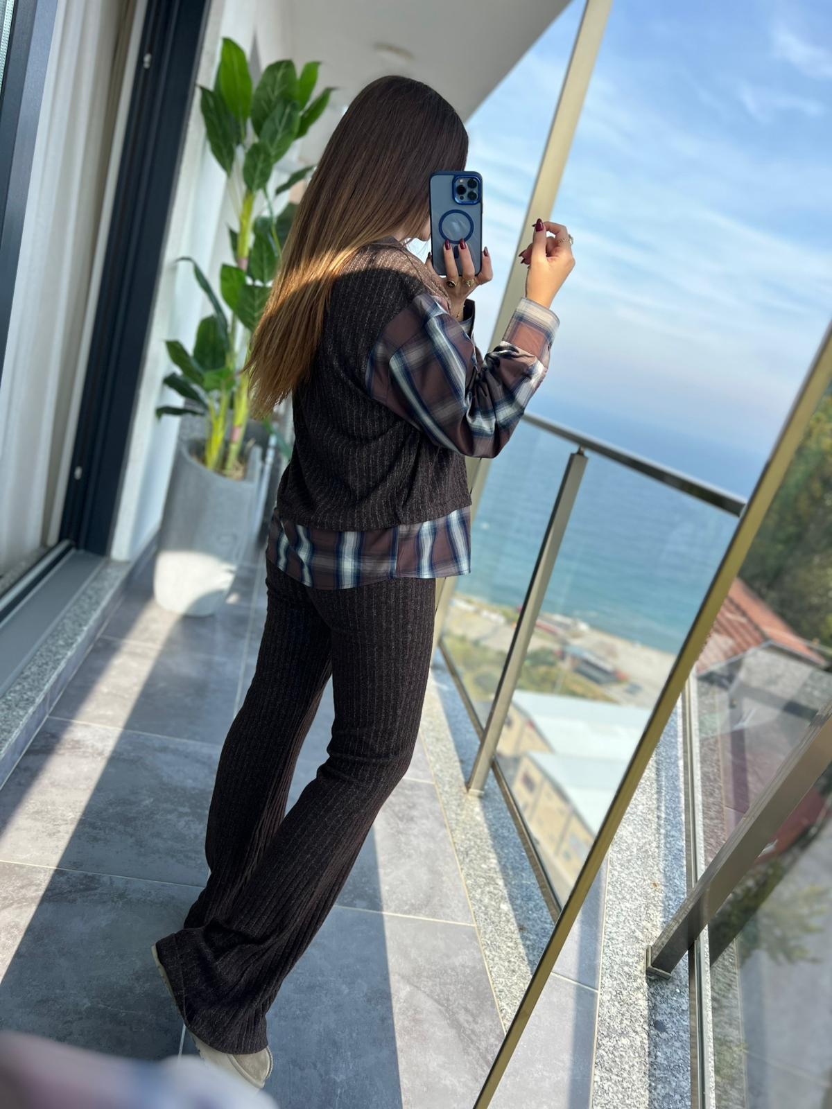 6596 Gömlek Detay Takım KAHVE