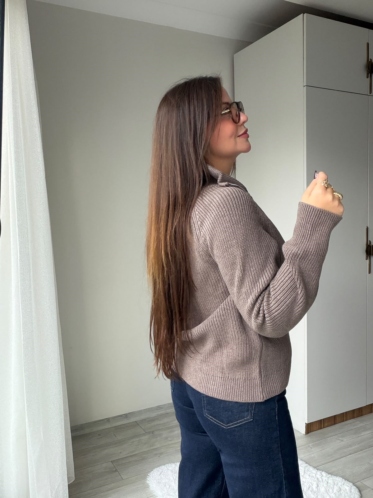 6705 Fermuarlı Triko Ceket KAHVE
