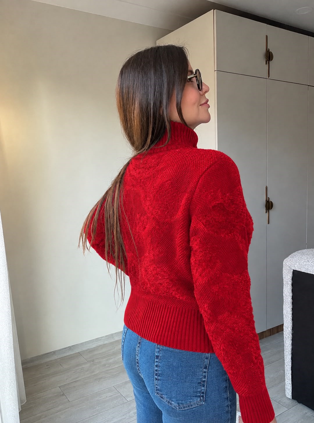 6711 Desenli Fermuarlı Hriko Hırka KIRMIZI