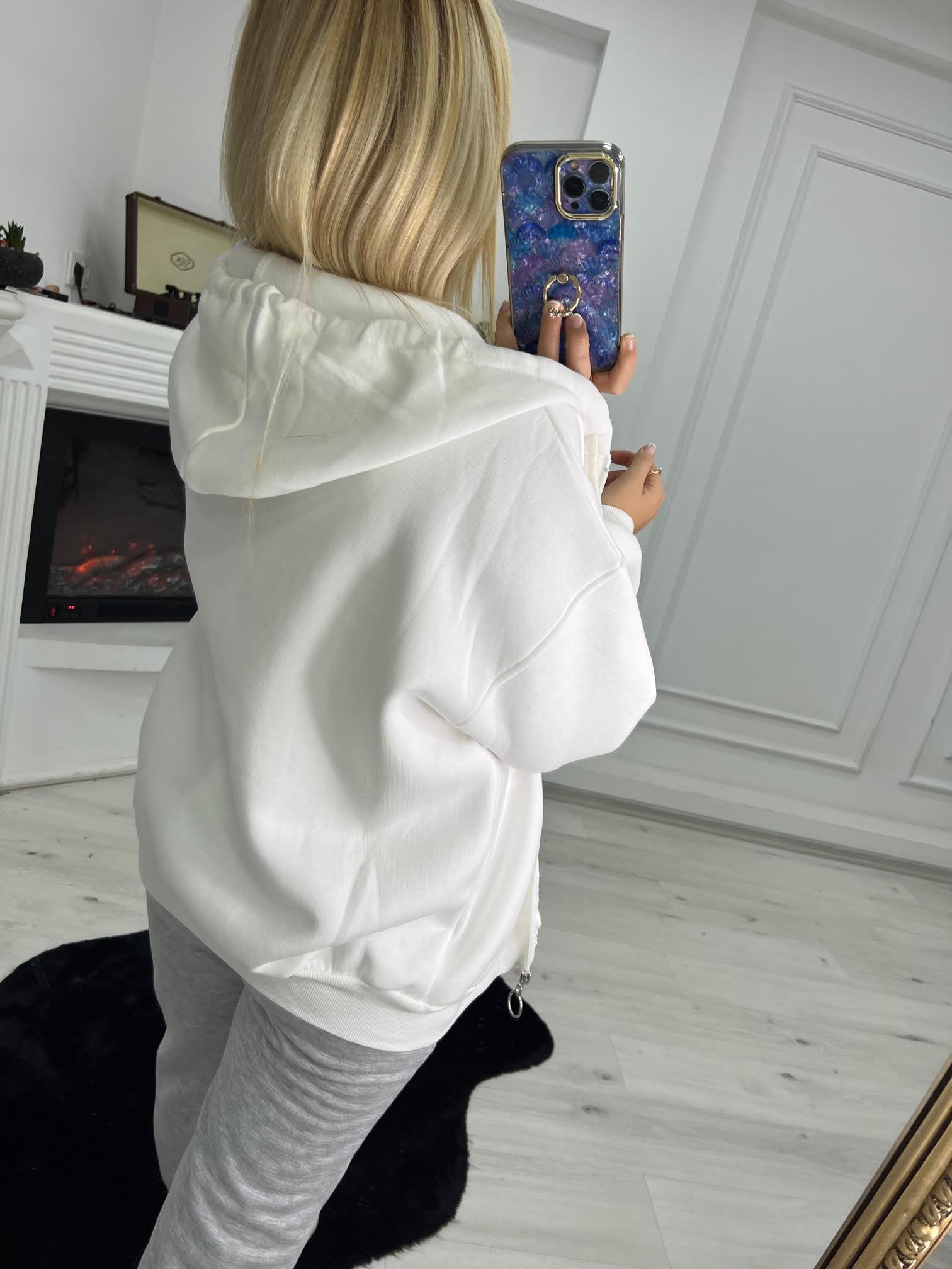 7024 Kangru Cepli Fermuarlı Sweat BEYAZ