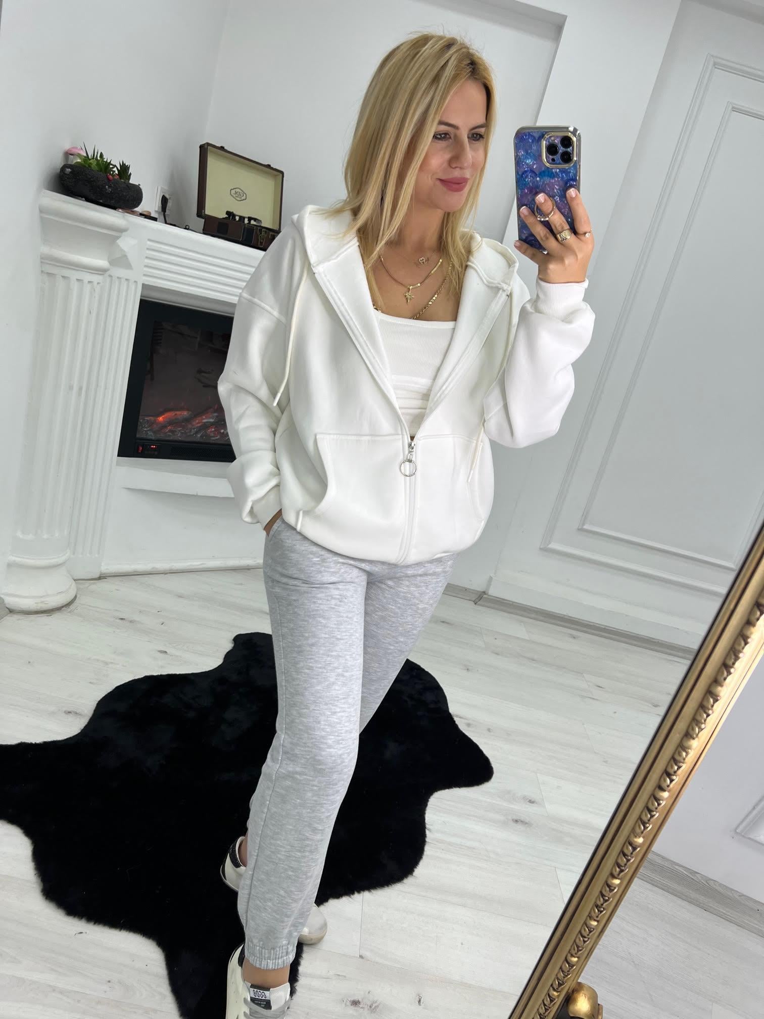 7024 Kangru Cepli Fermuarlı Sweat BEYAZ