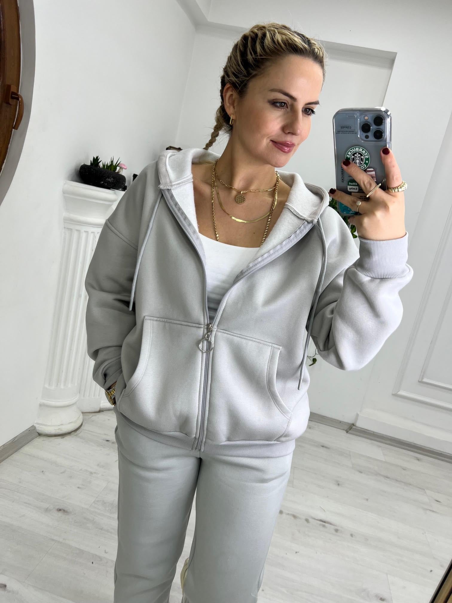 7024 Kangru Cepli Fermuarlı Sweat GRİ