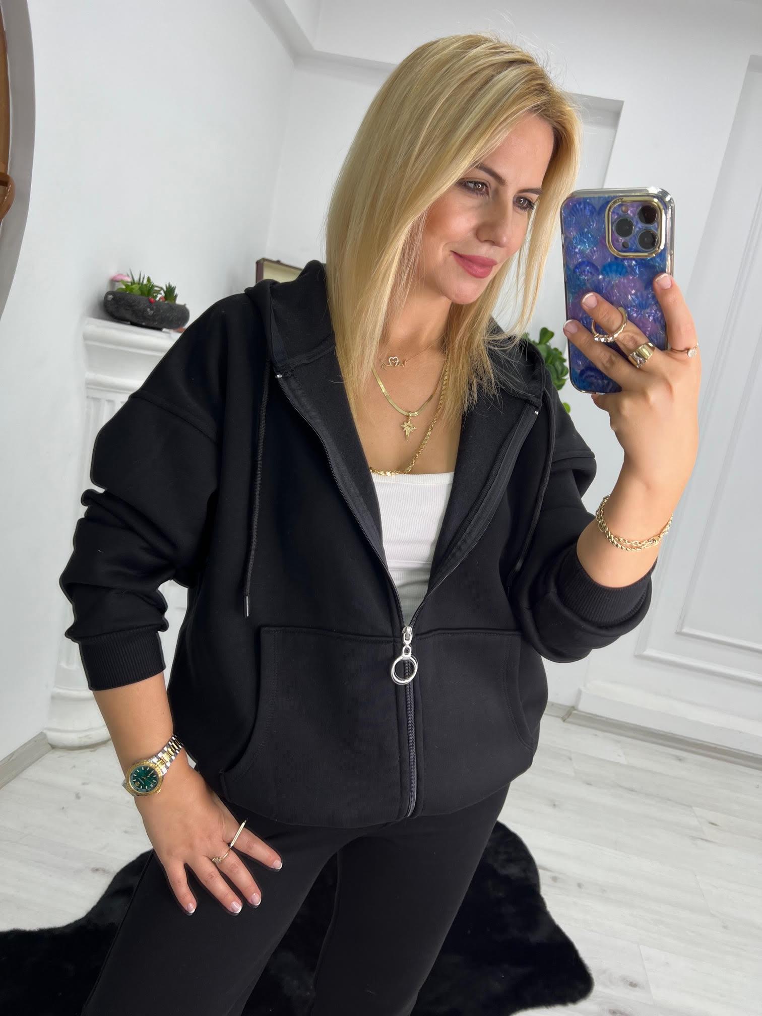 7024 Kangru Cepli Fermuarlı Sweat SİYAH