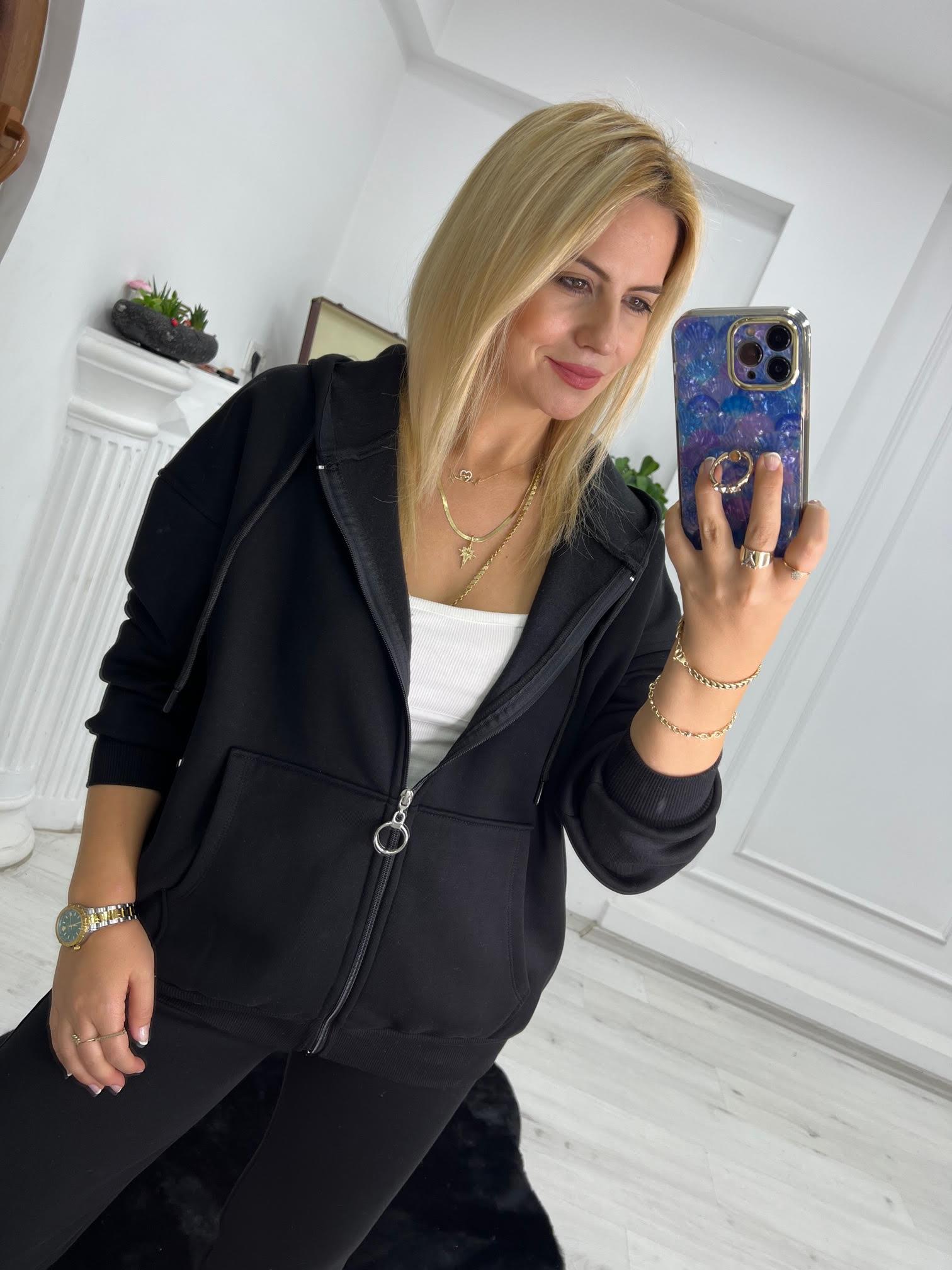 7024 Kangru Cepli Fermuarlı Sweat SİYAH