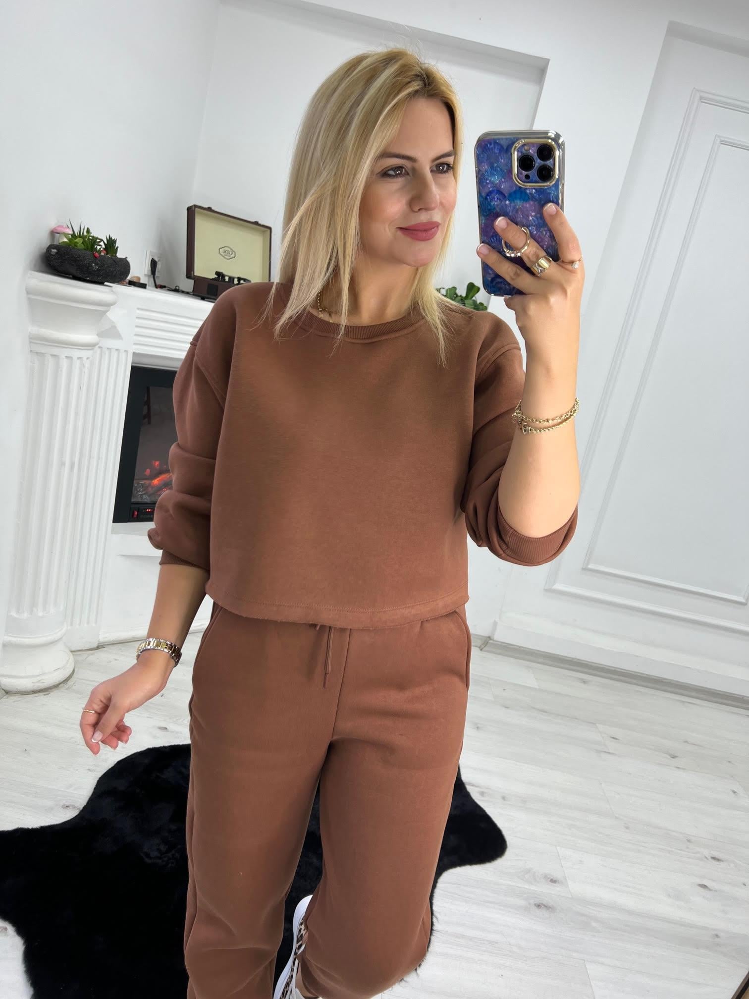 7027 3 İplik Kısa Sweat KAHVE