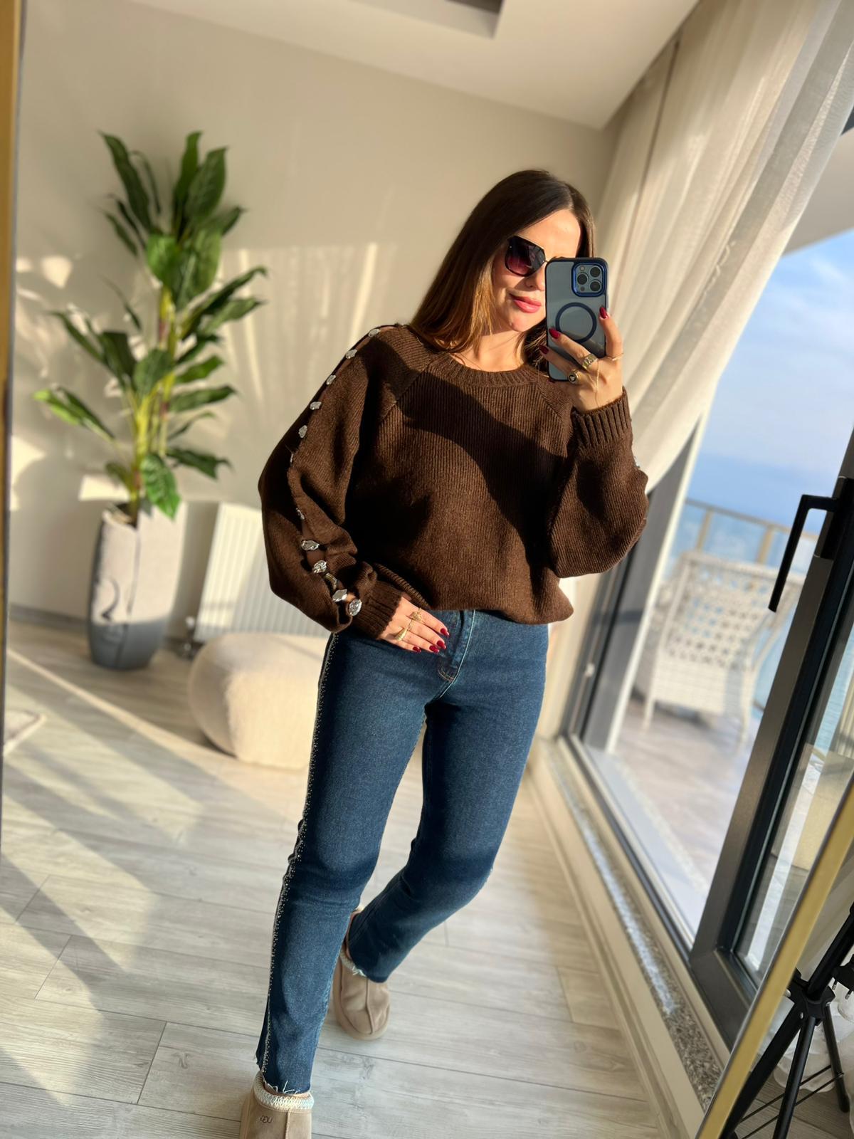 7110 Şeritli Taşlı mom KOYU MAVİ