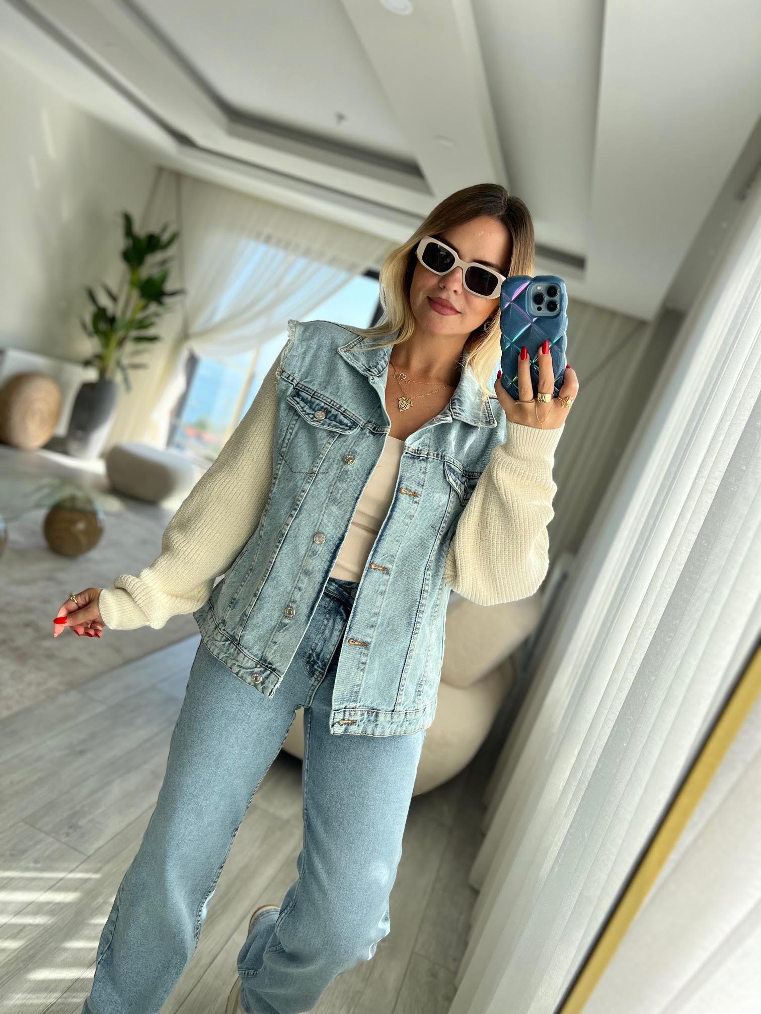 7480 Triko Kollu Kot Ceket VANİLYA