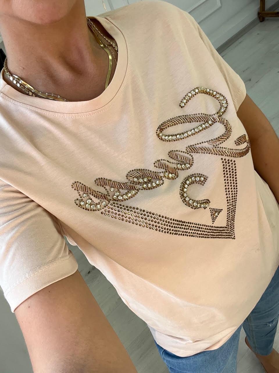 7596 Boncuk İşlemeli Tshirt BEJ