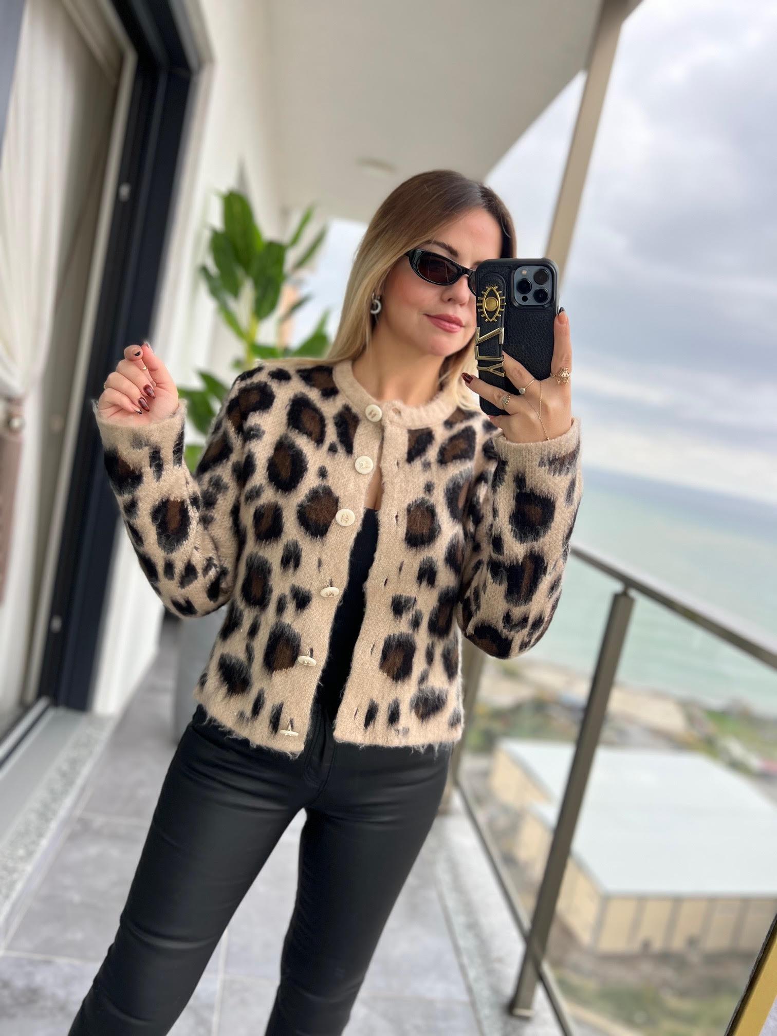 7596 Şardonlu Leopar Hırka LEOPAR