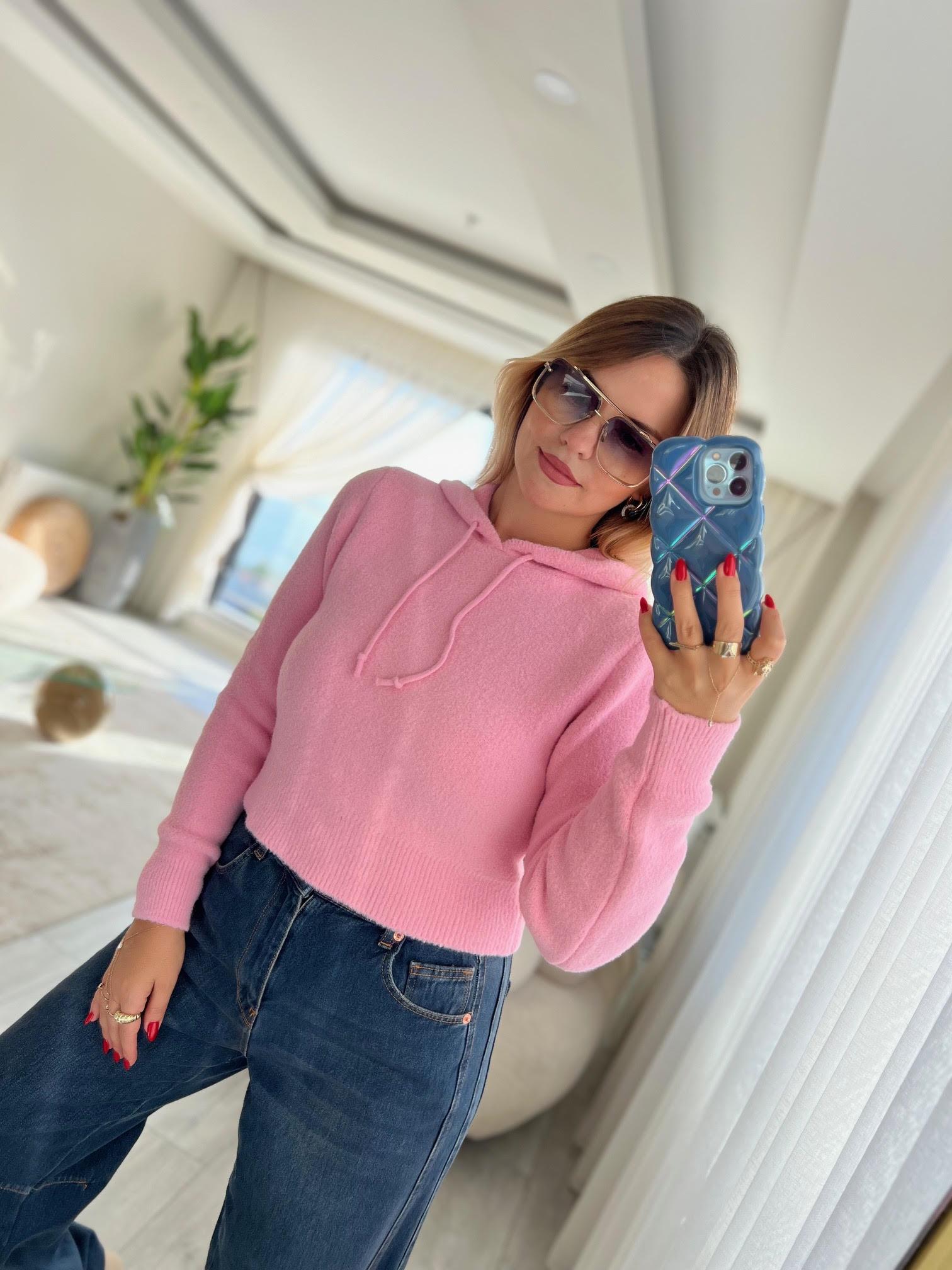 7600 Angora Kapüşonlu Kazak PEMBE