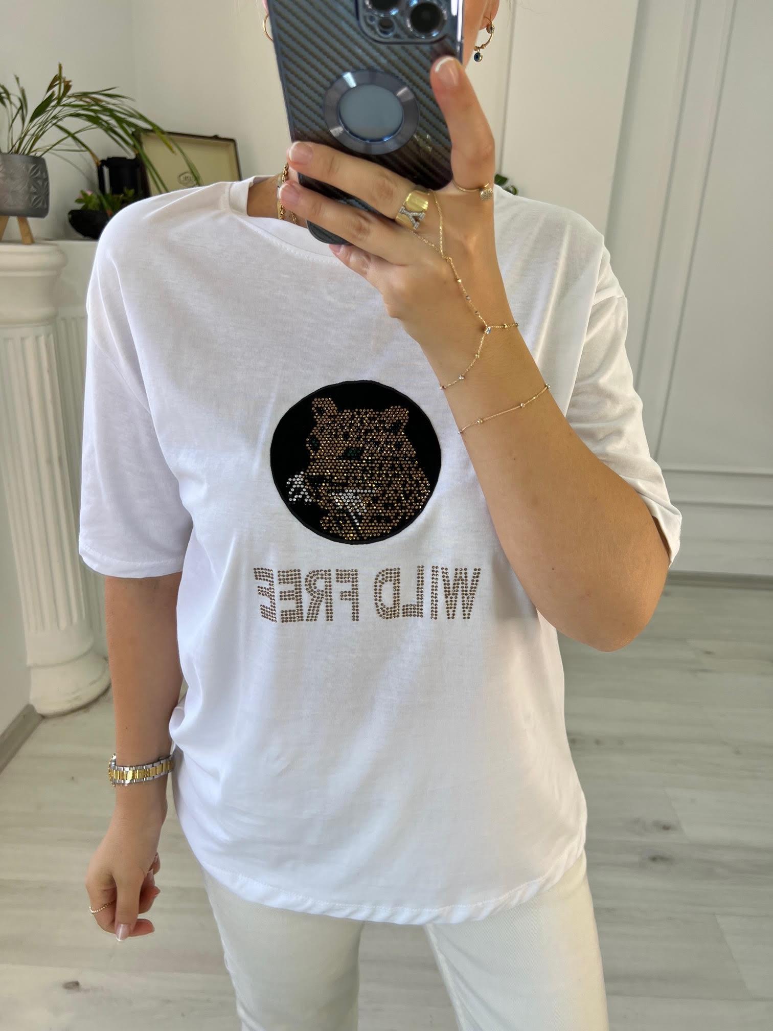 7625 Aslan Baskılı Tshirt BEYAZ