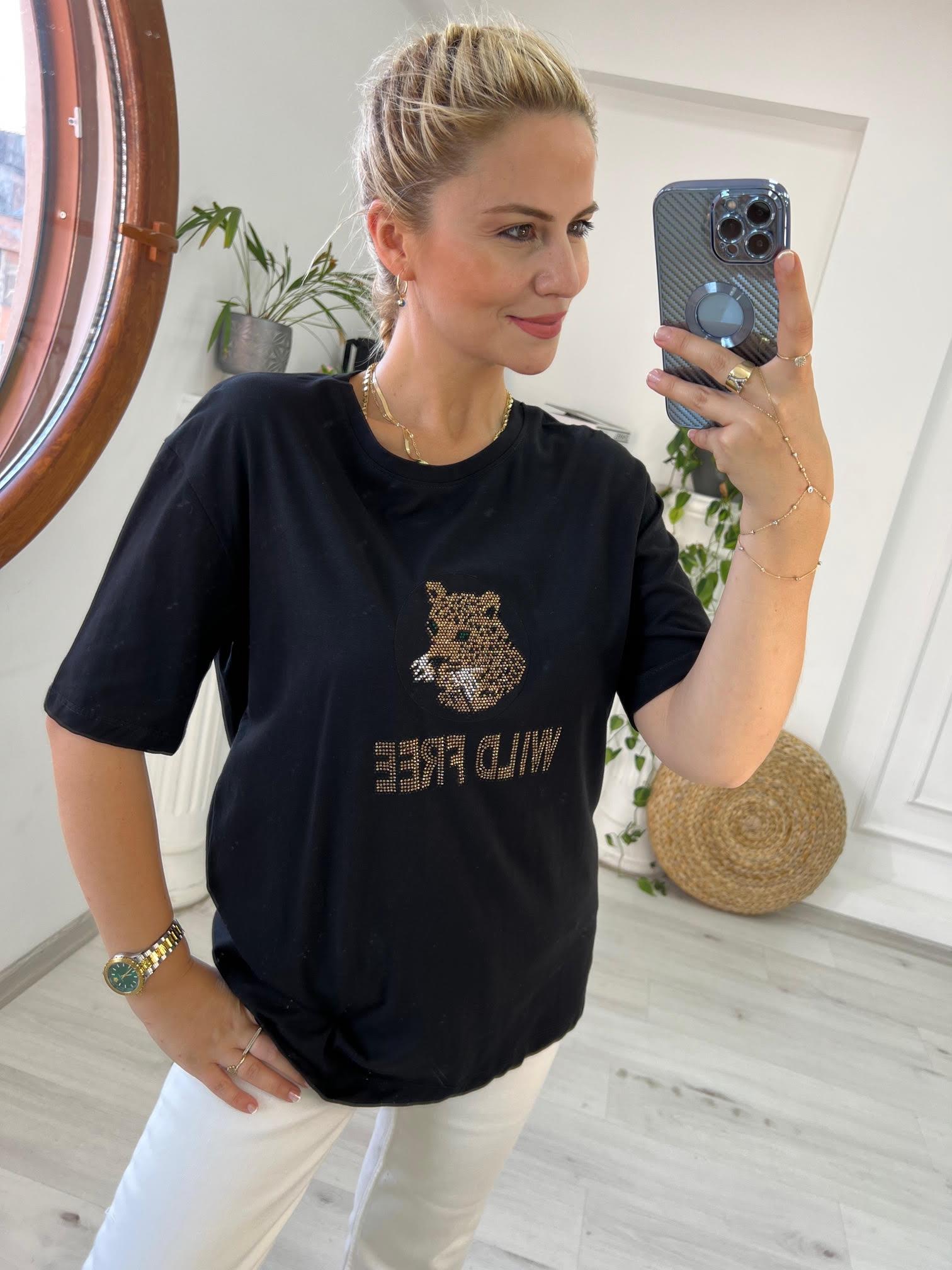 7625 Aslan Baskılı Tshirt SİYAH