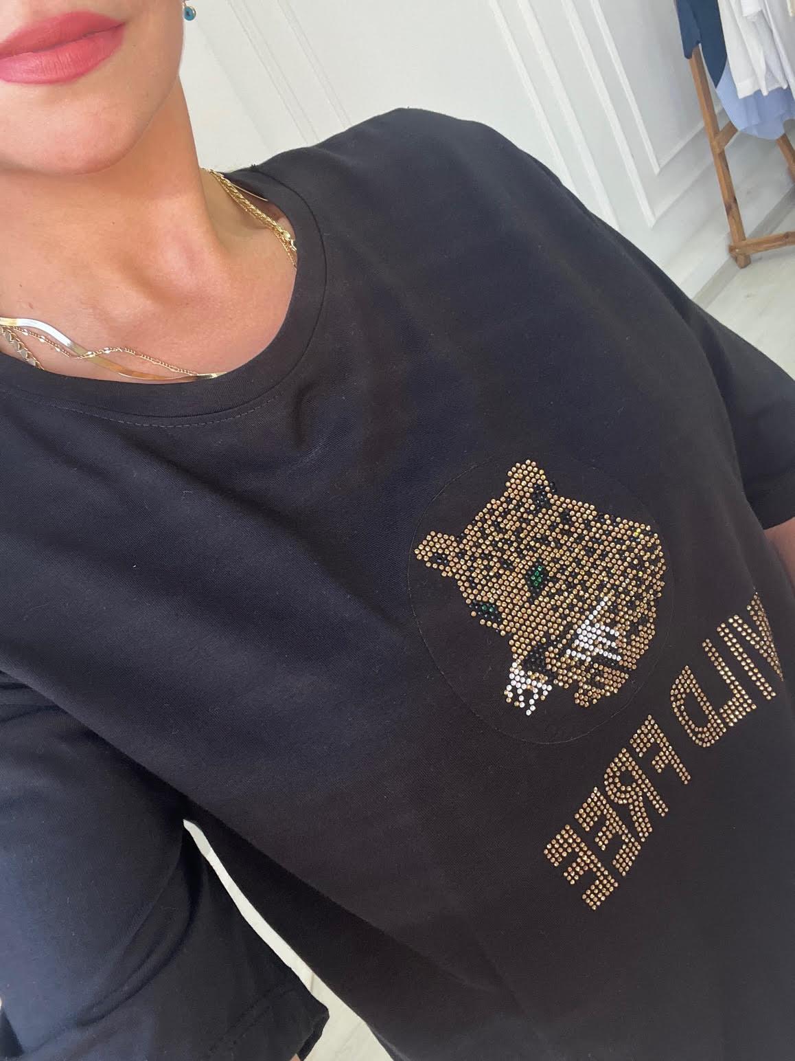 7625 Aslan Baskılı Tshirt SİYAH