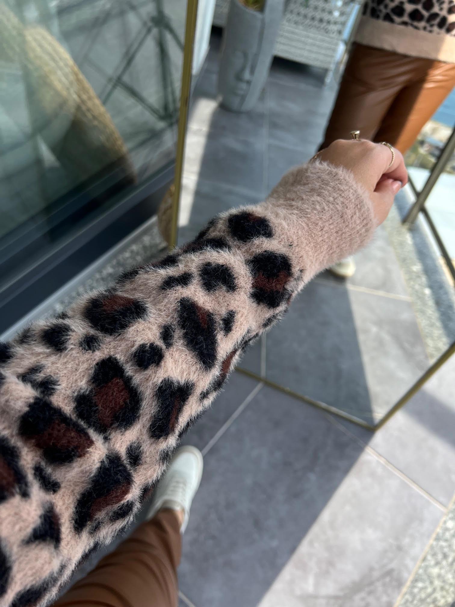 7640 Angora Leoparlı Kısa Kazak KAHVE