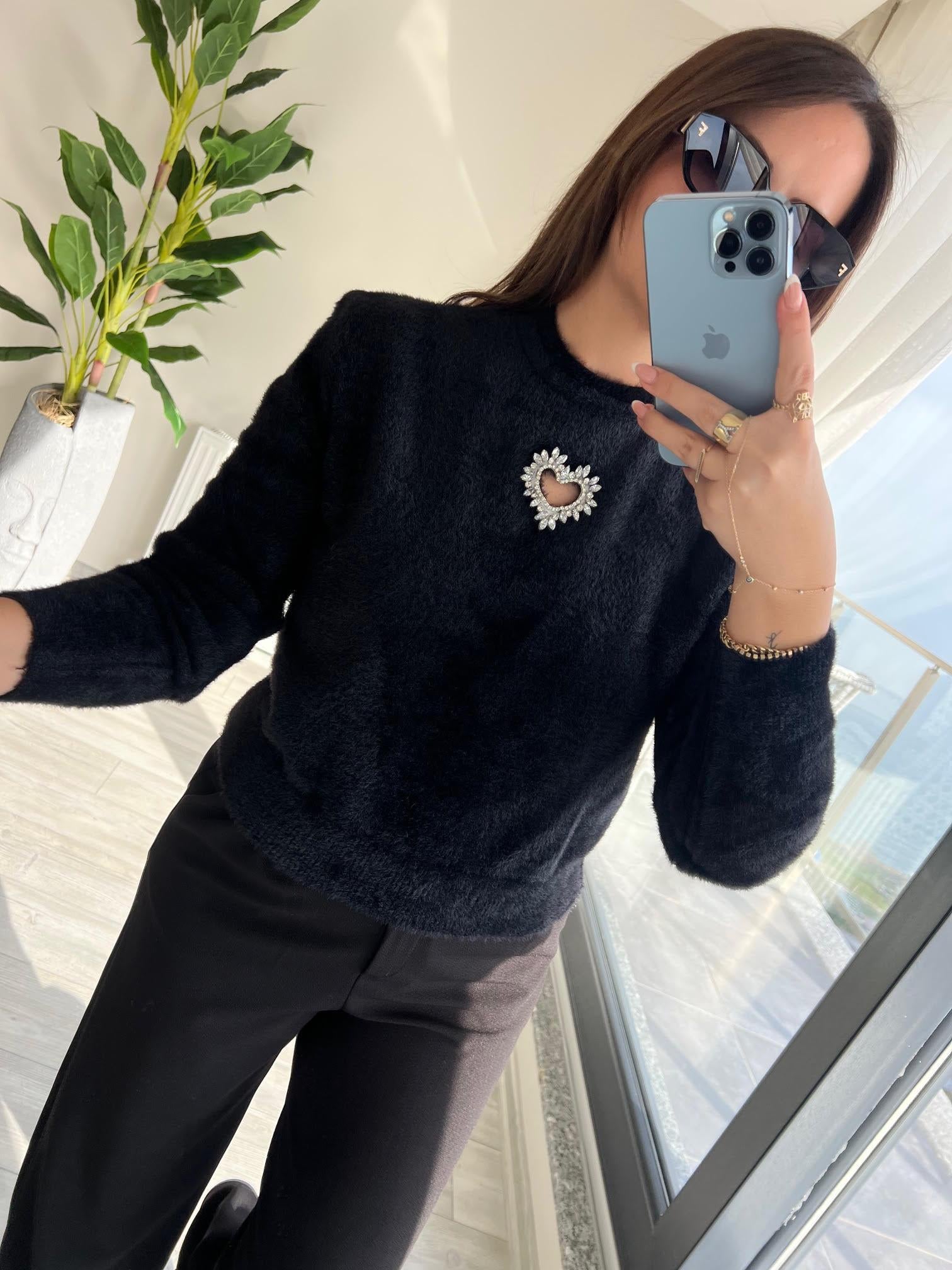 7659 Angora Kalp Dekolte Kazak SİYAH