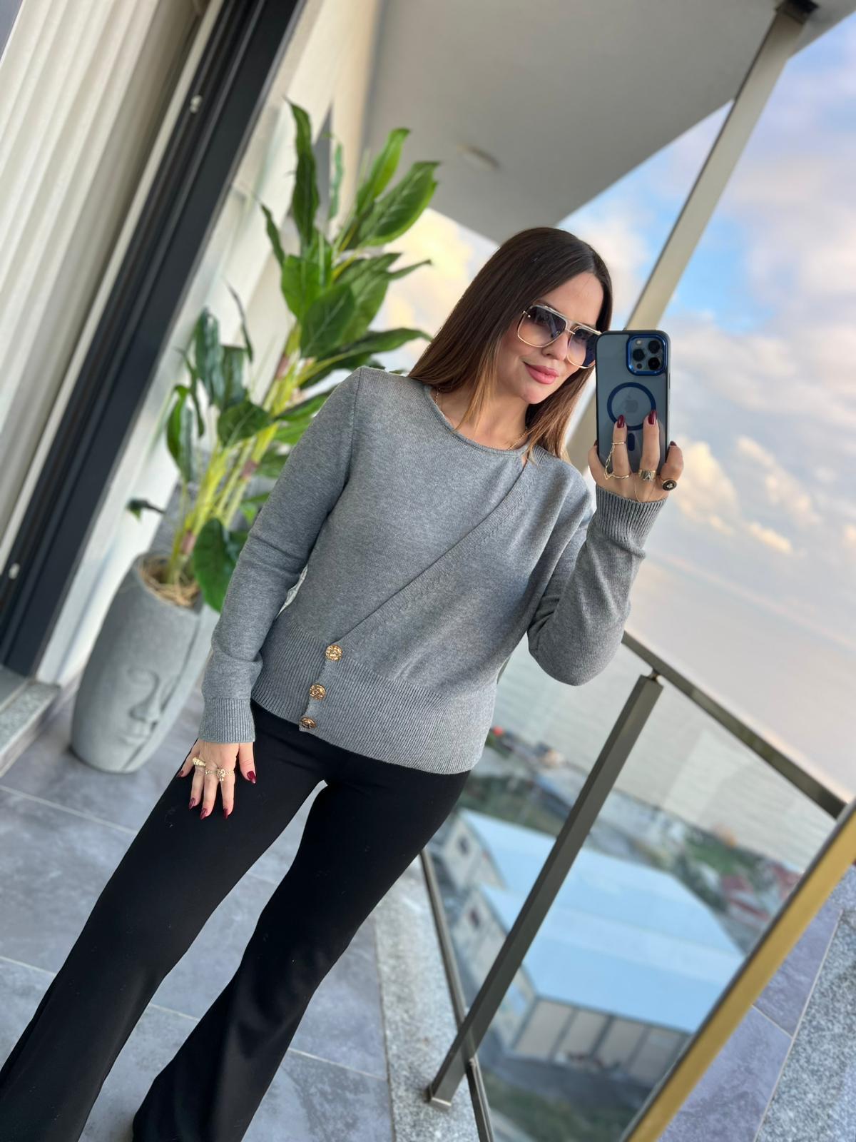 7698 Korspan Kurvaze Yaka Detay Kazak GRİ
