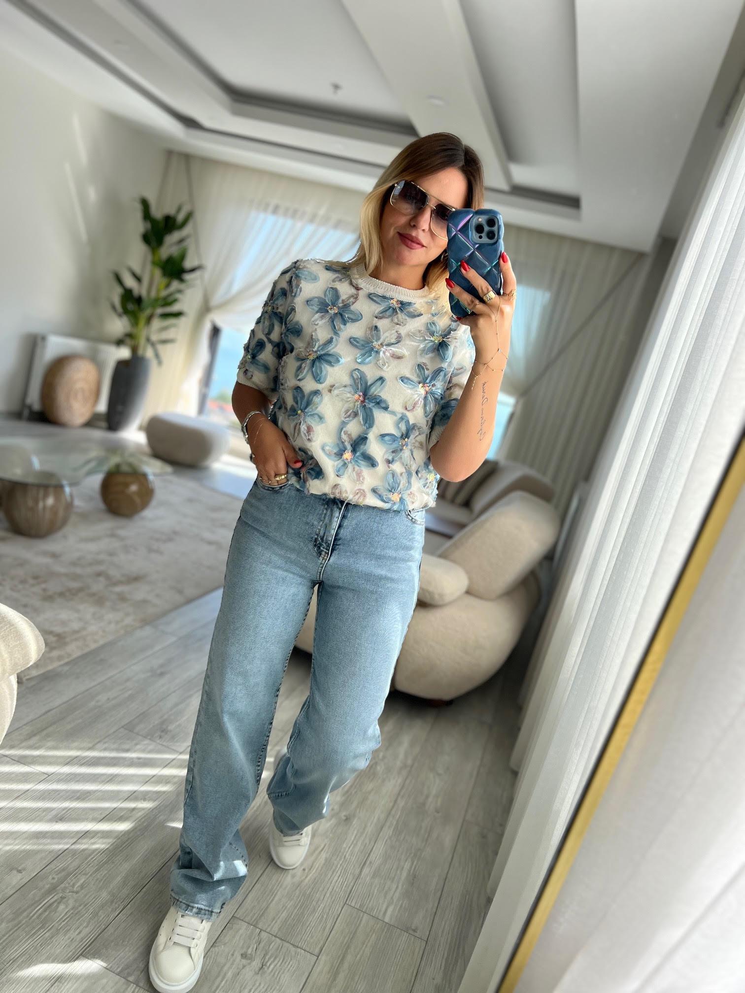 7780 Palazzo Pantalon BUZ MAVİSİ