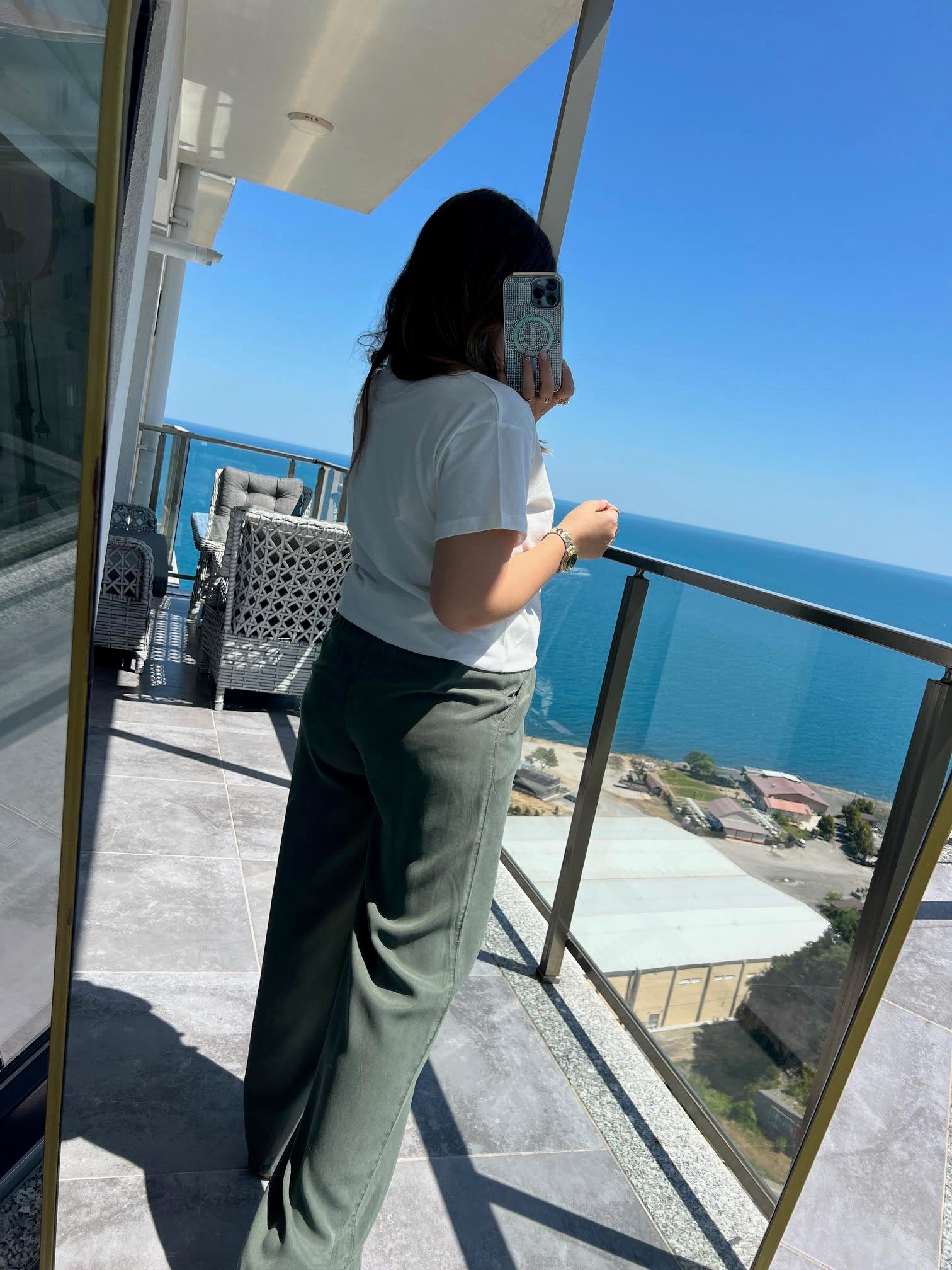 8033 Bol Paça Tencel Pantolon HAKİ YEŞİL