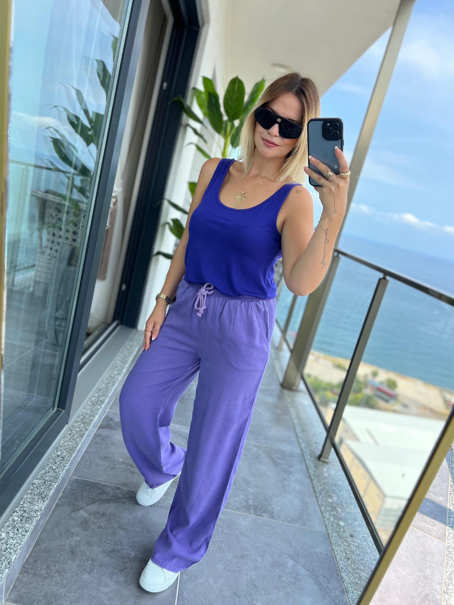8033 Bol Paça Tencel Pantolon MOR