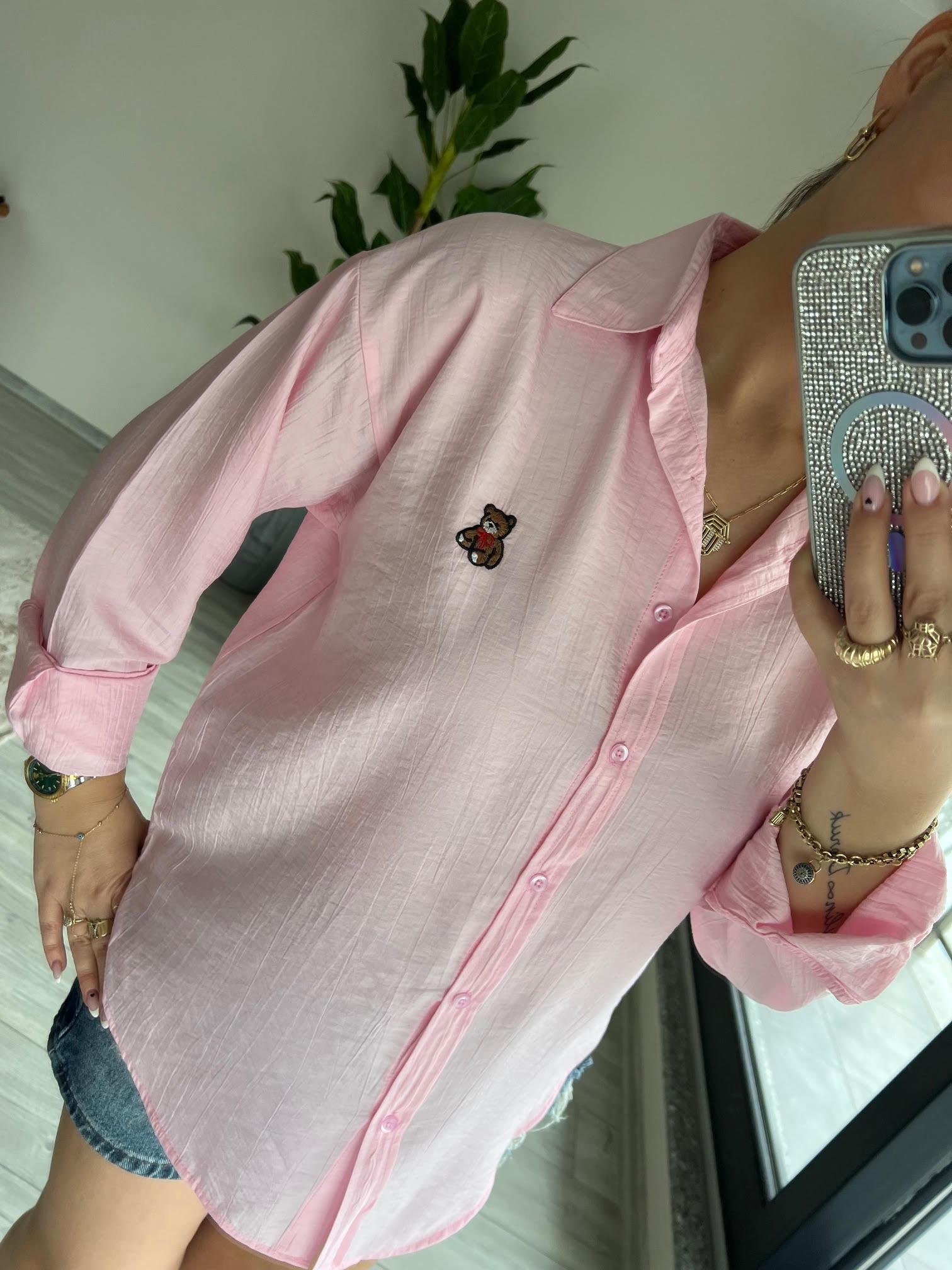8047 Ayıcık İşlemeli Gömlek PEMBE