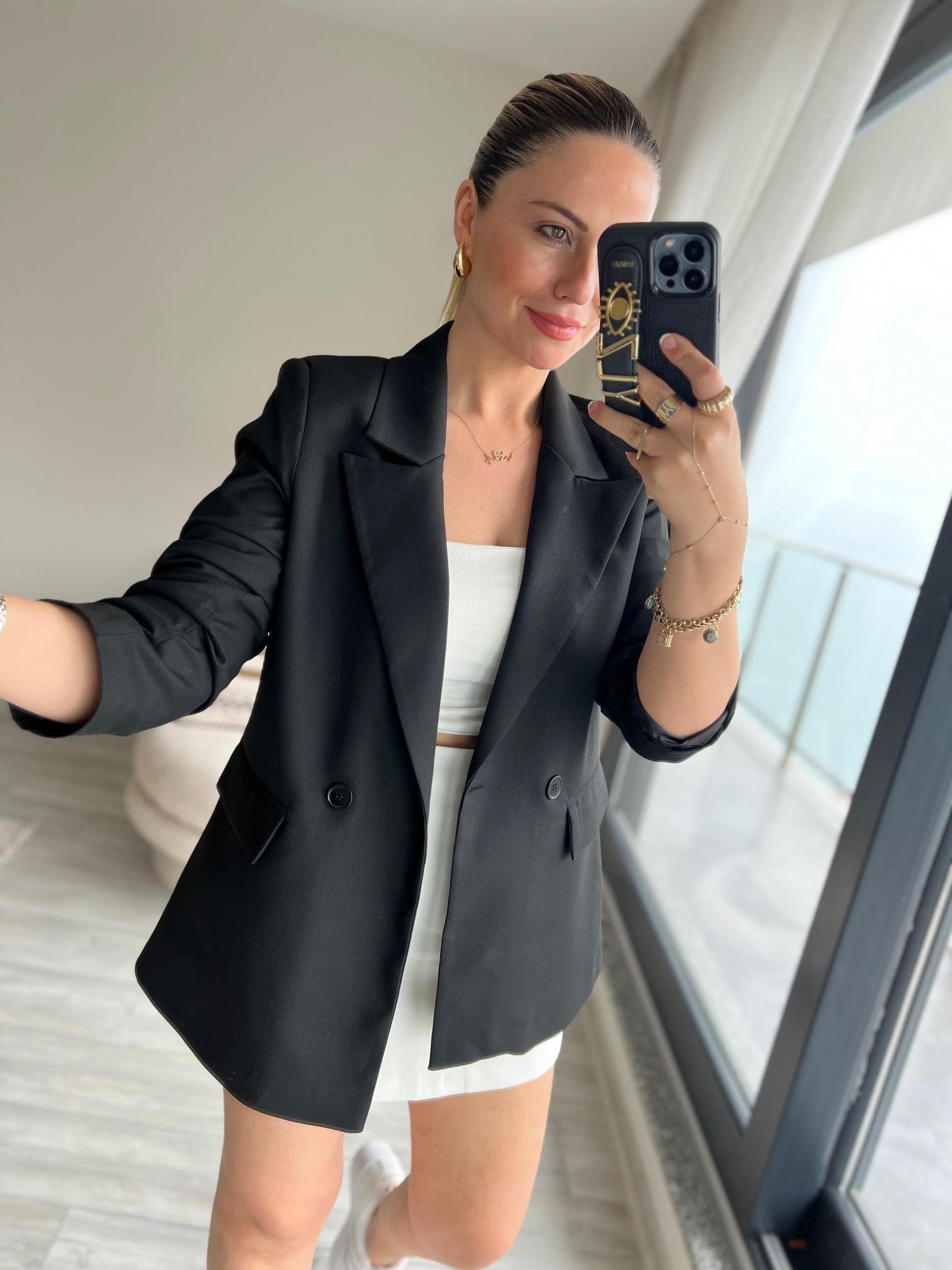 8107 Kruvaze Blazer Ceket SİYAH