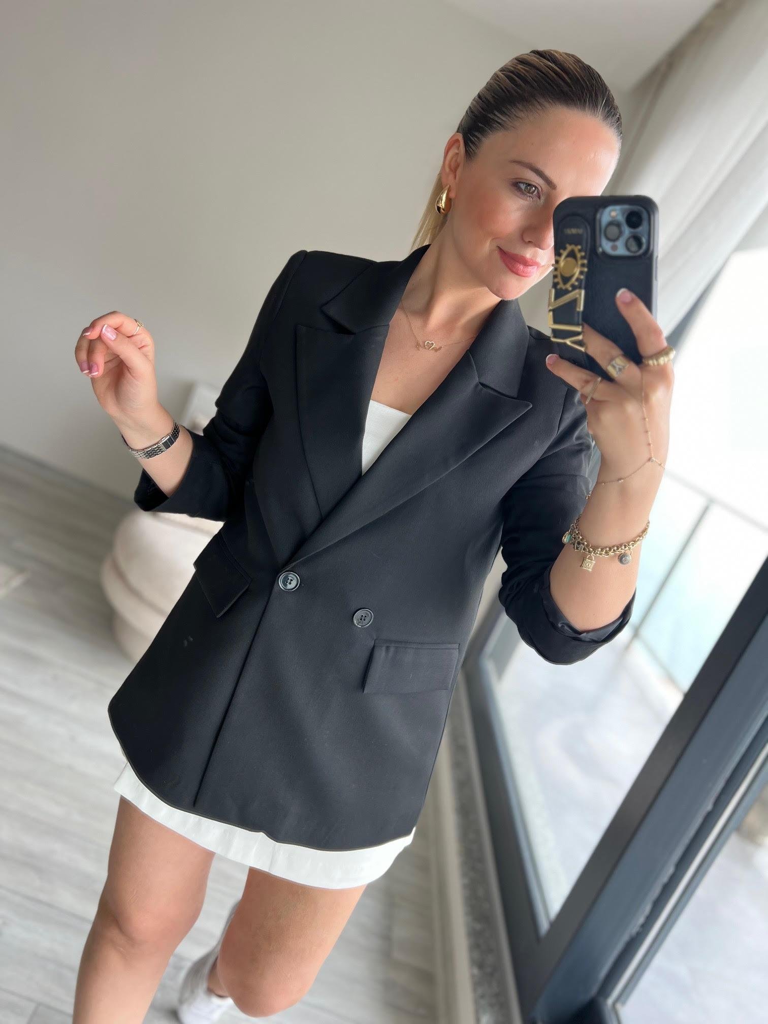 8107 Kruvaze Blazer Ceket SİYAH