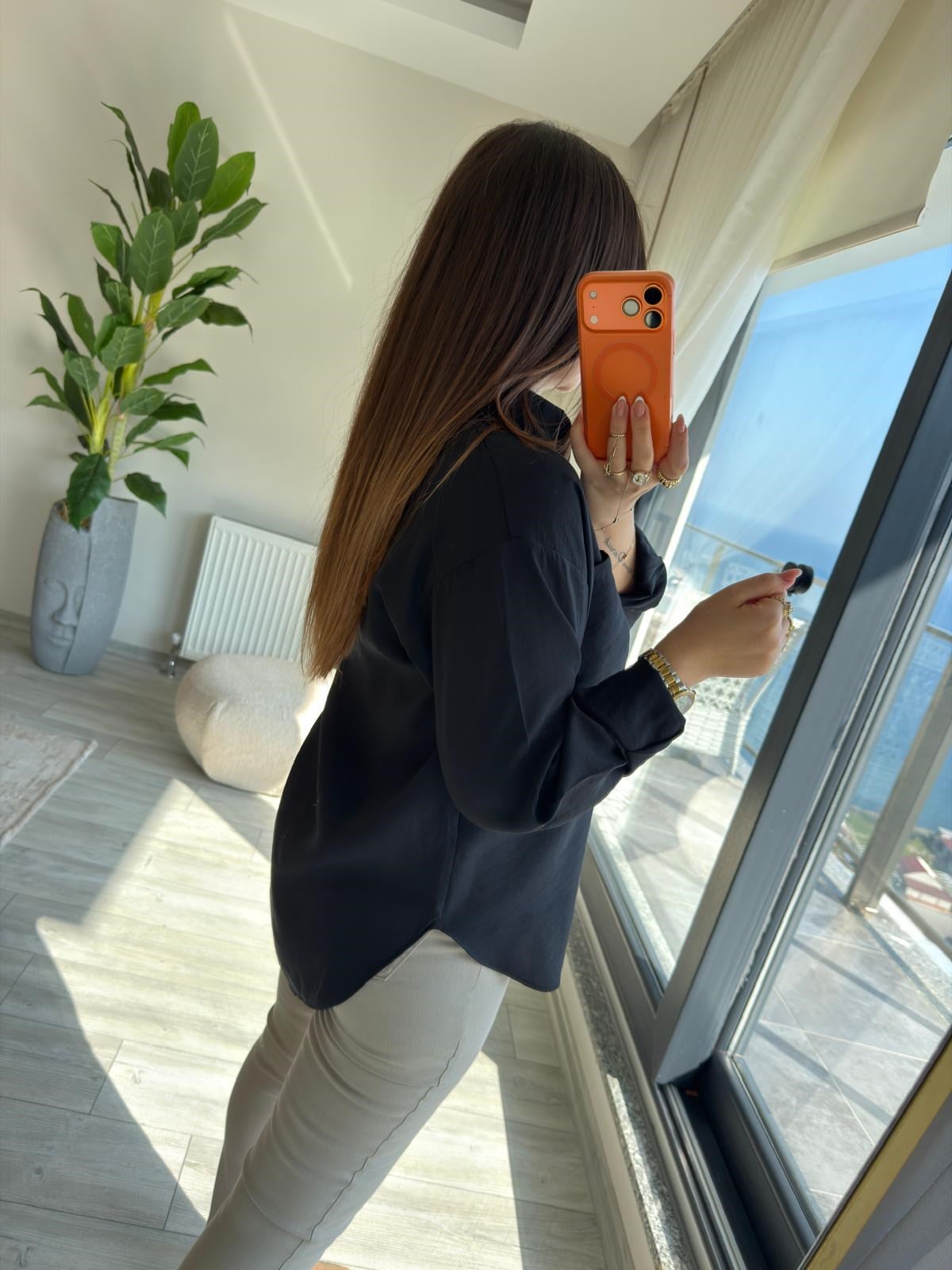 8410 Şal Flar Detaylı Gömlek KAHVE