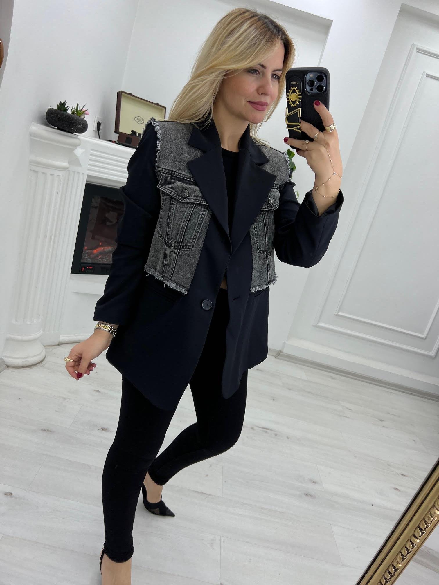 88614 Jean Yelek Görünümlü Ceket